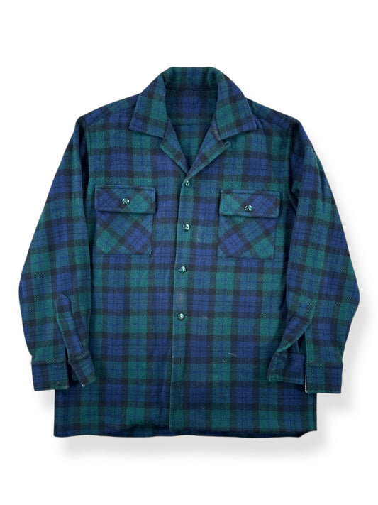 Front of Vintage Green & Blue Handmade Wool Blend Flannel SZ M AS IS