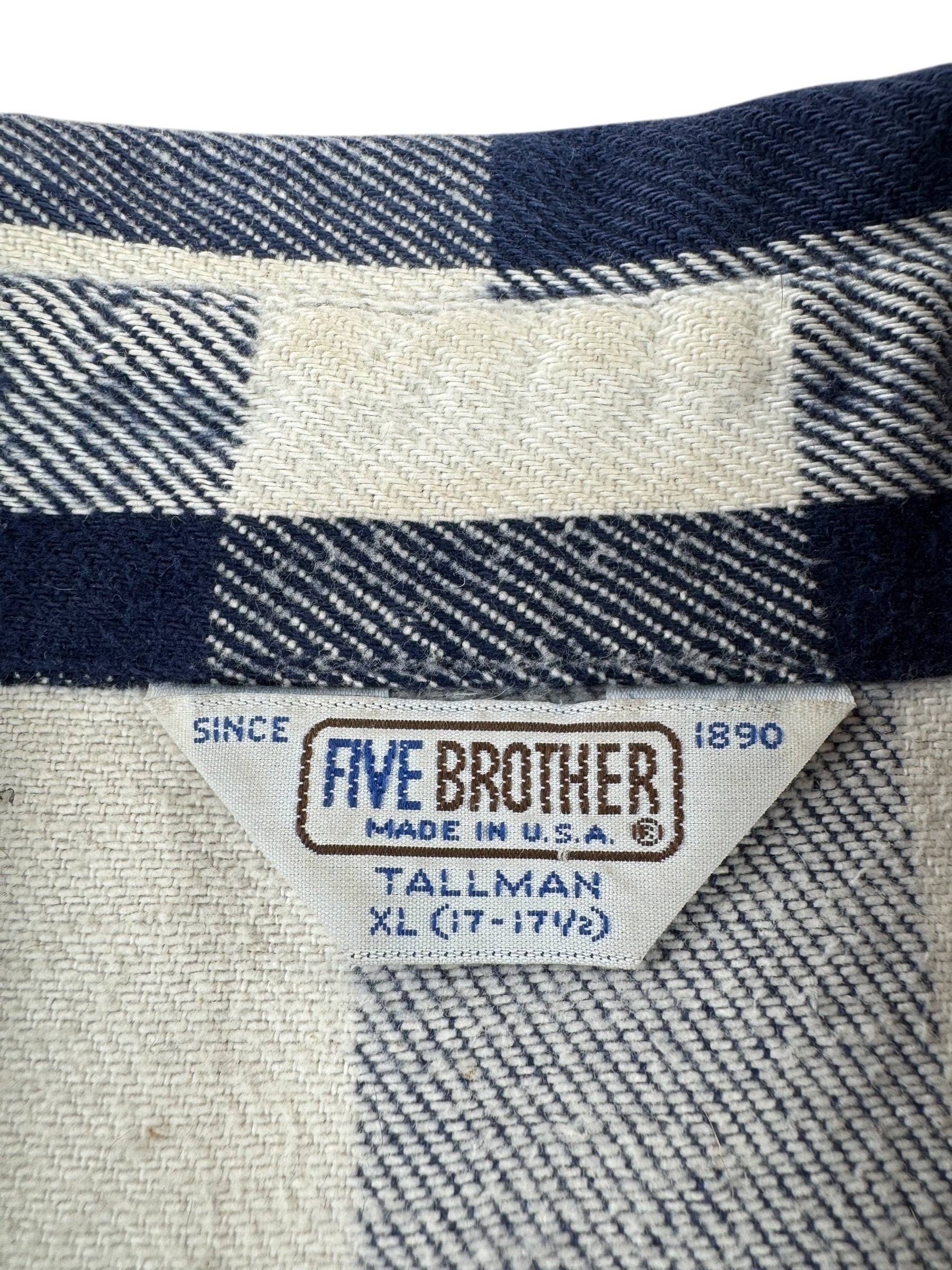 Label on Vintage Five Brothers Cotton Flannel XL Tall
