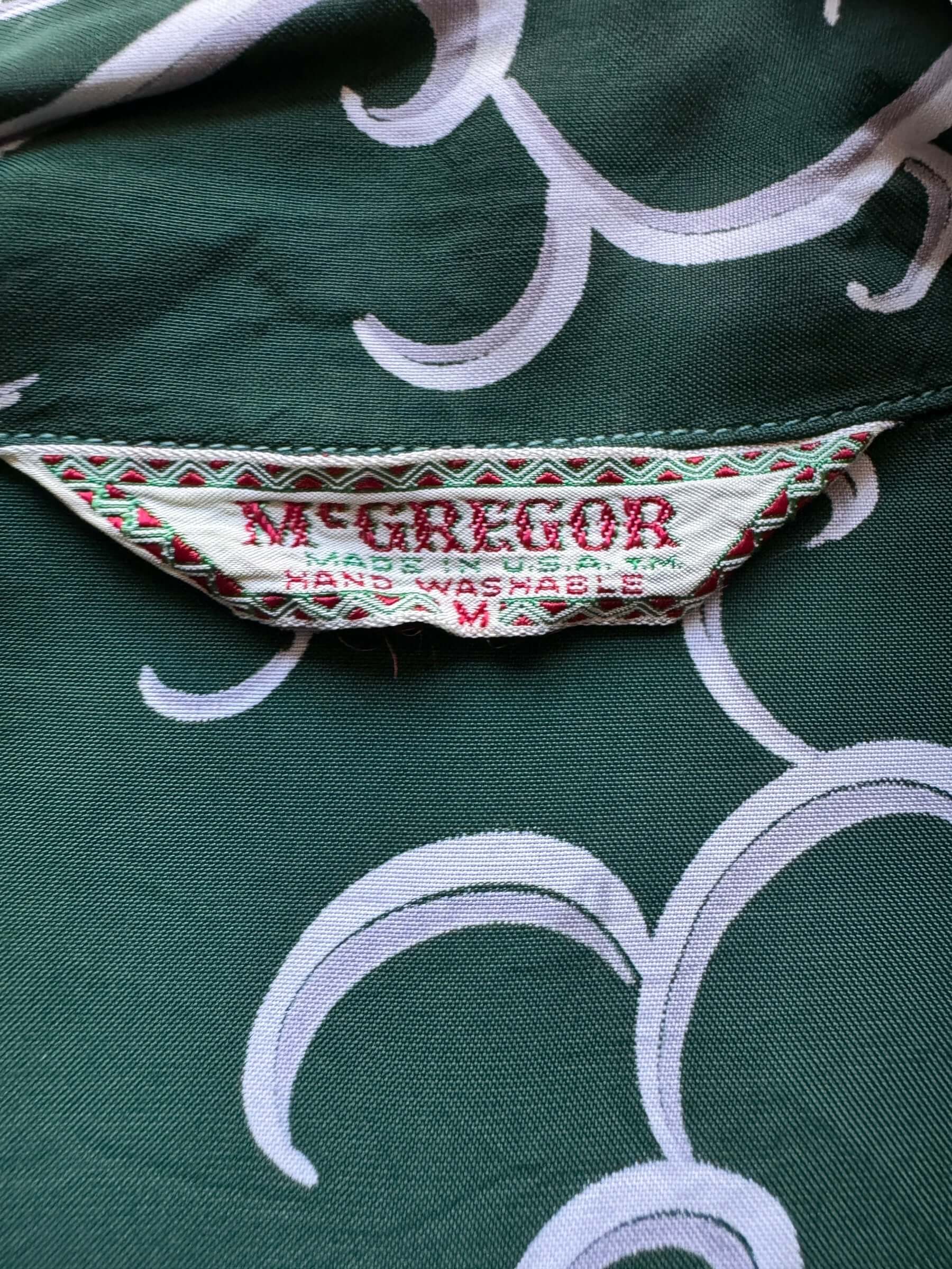 tag on Vintage McGregor Made in USA Rayon Abstract Print Aloha Shirt SZ M