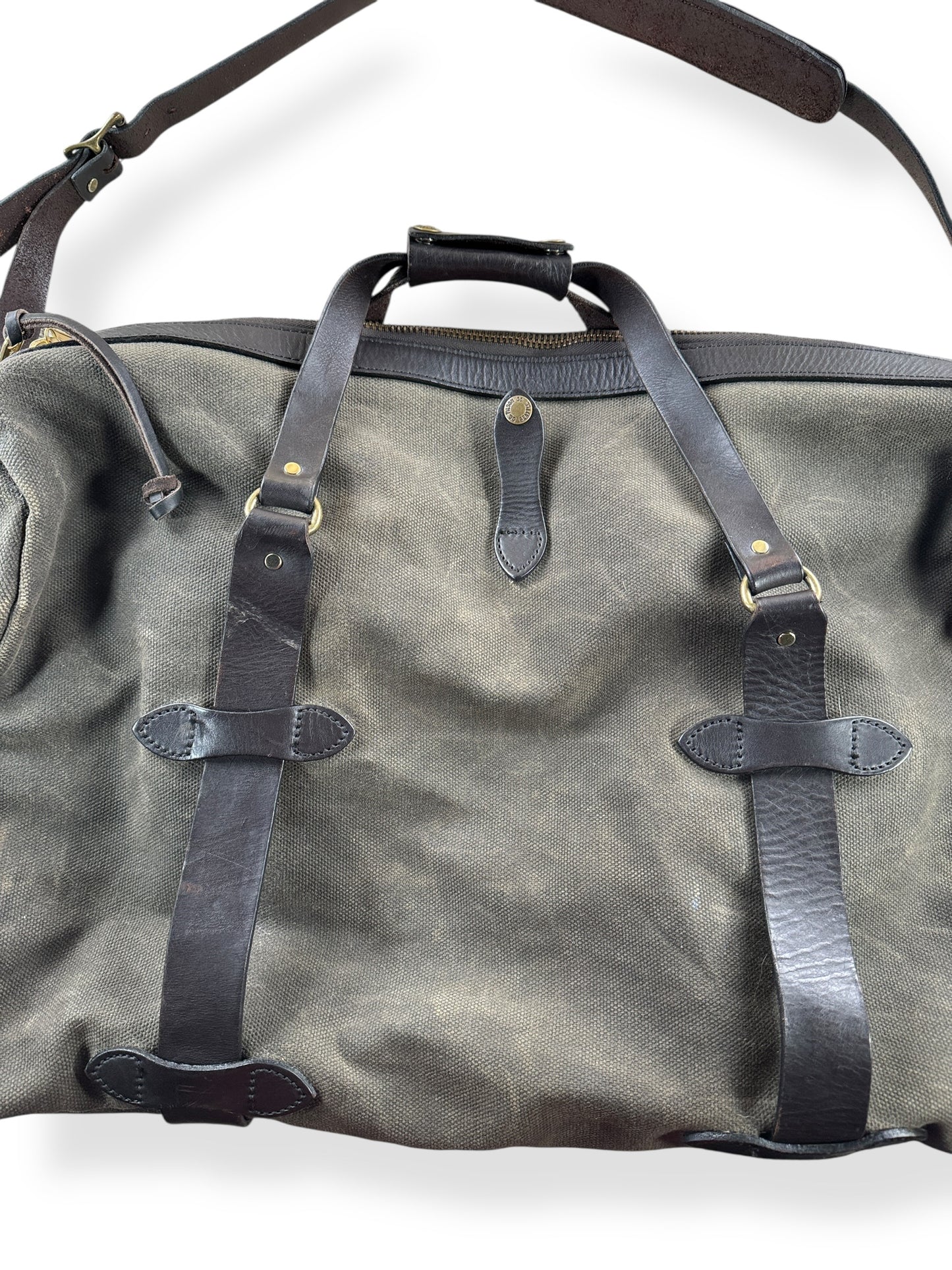Front Close Up Filson Waxed Heavy Twill Duffel Bag