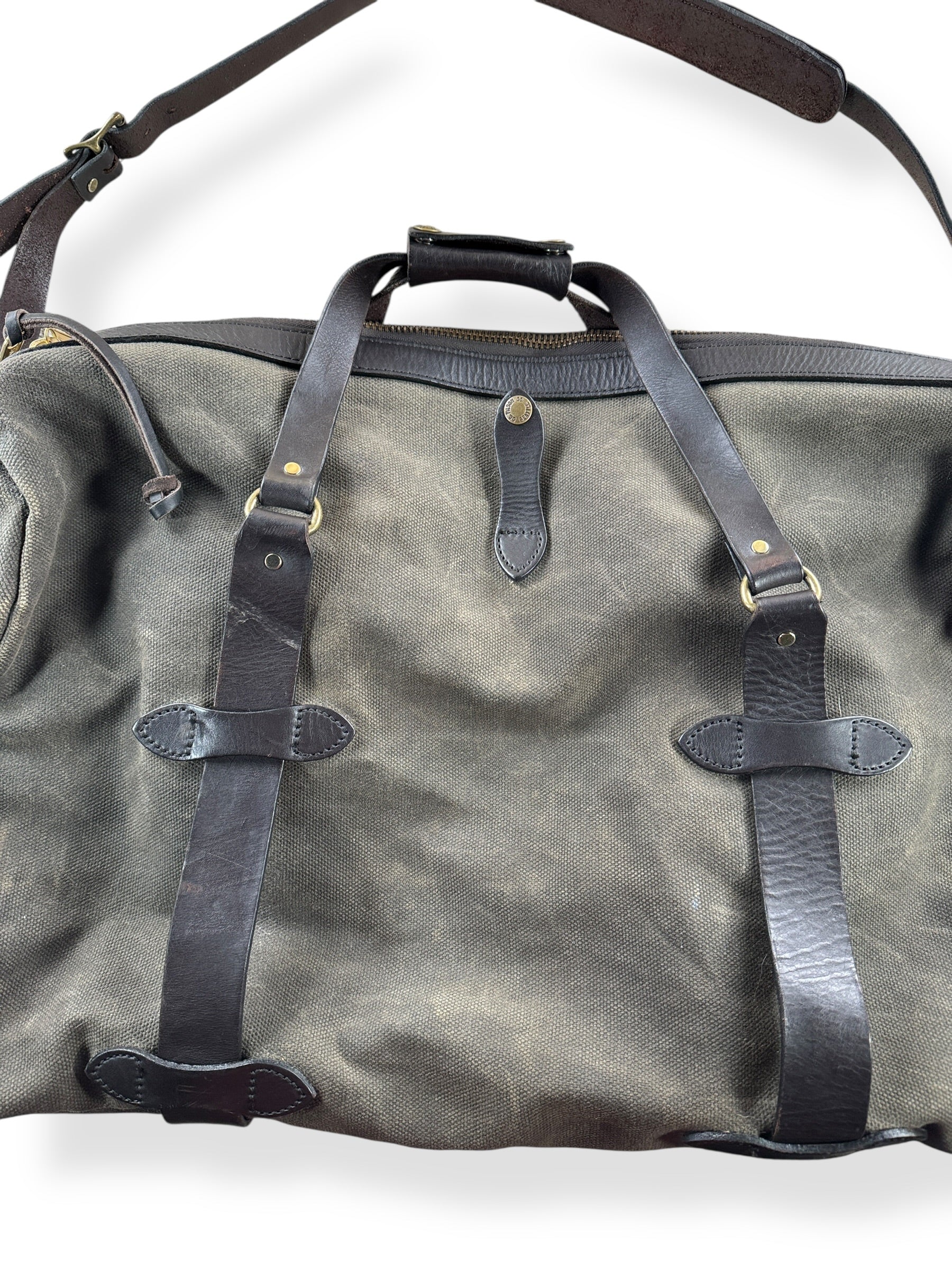 Front Close Up Filson Waxed Heavy Twill Duffel Bag