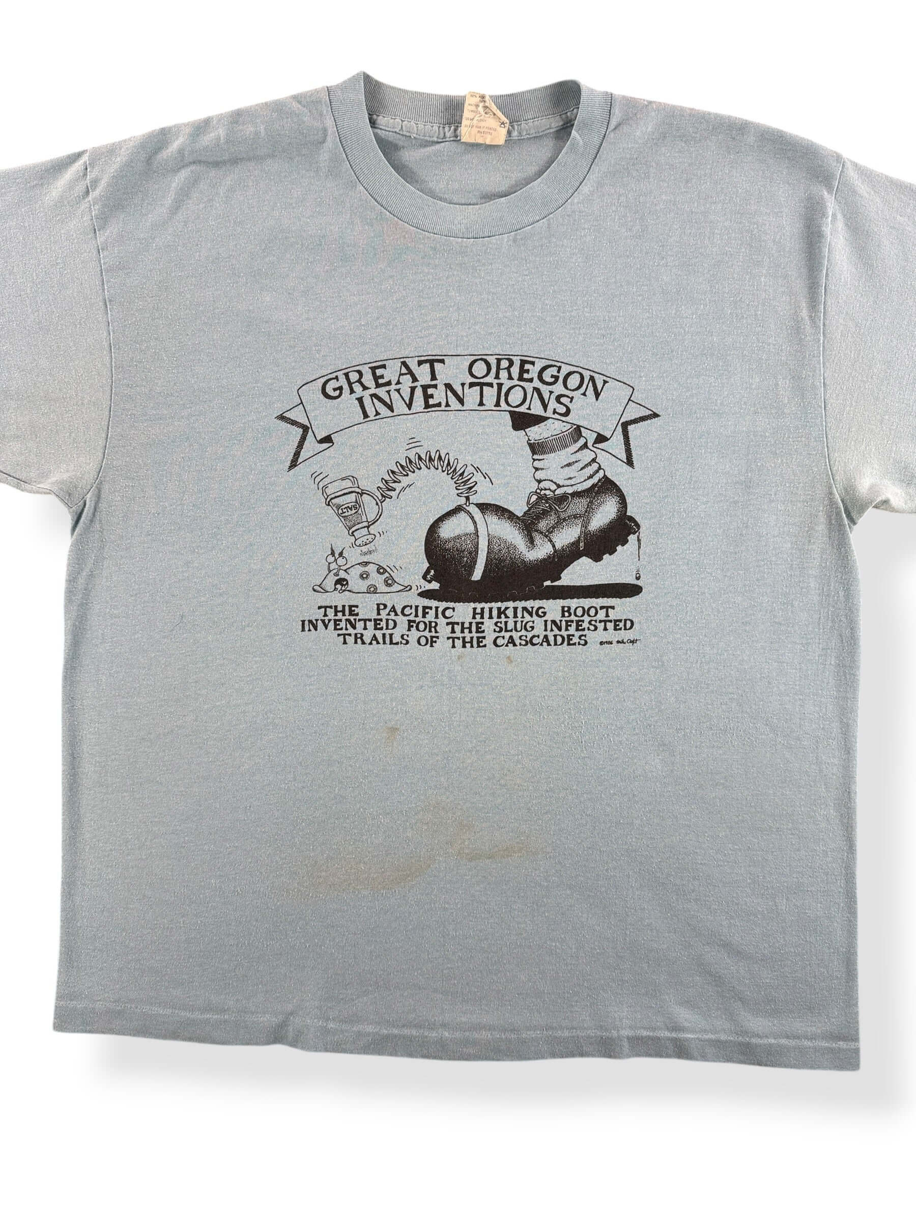 Front Close Up of Vintage Great Oregon Inventions Tee SZ XL (Fits L)