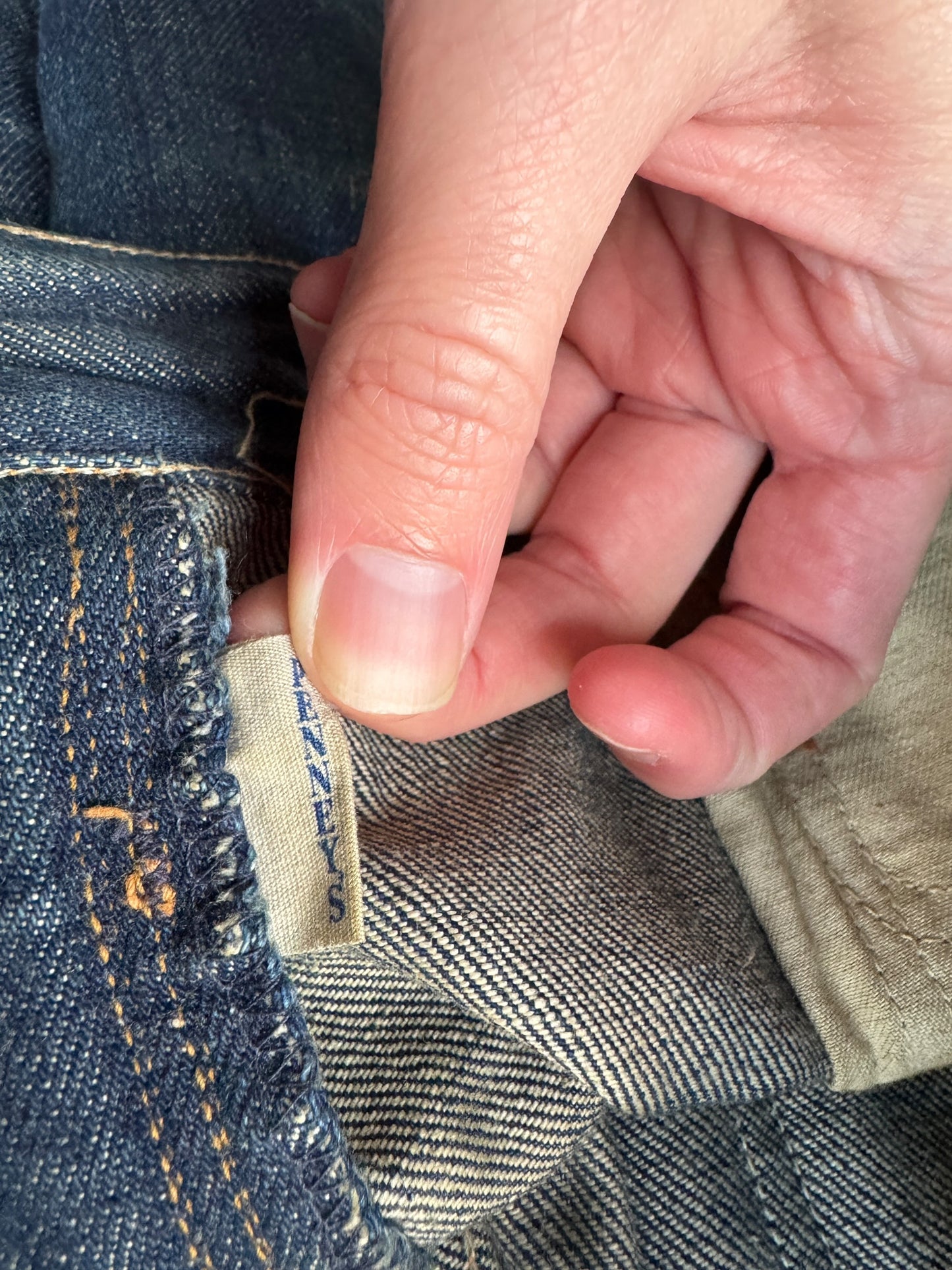 Label on Vintage Dark Wash Penney's Foremost Half Selvedge Jeans W33