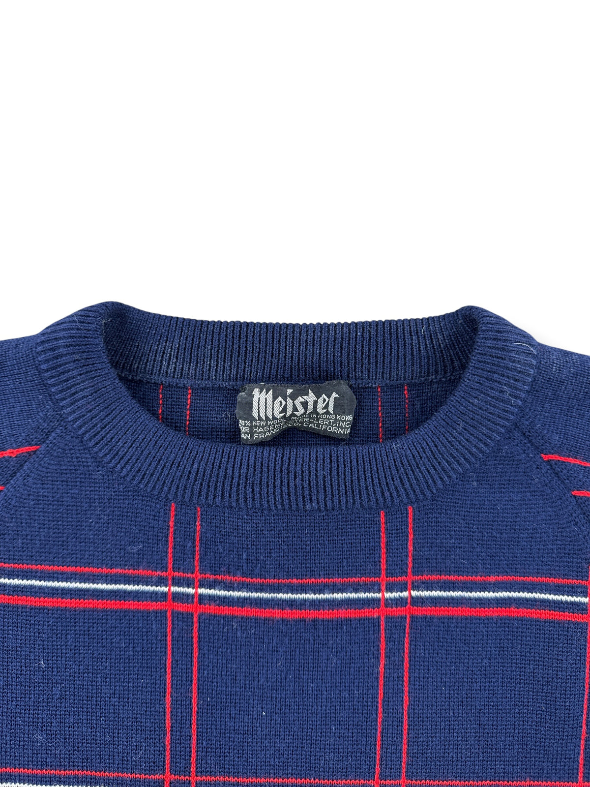 Collar on Vintage Meister Grid Wool Sweater SZ L (fits M)