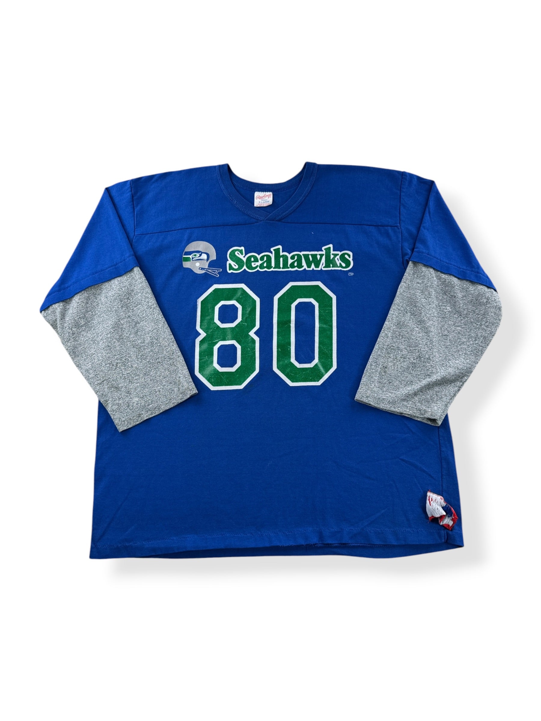 Front of Vintage Rawlings Seahawks Steve Largent Jersey SZ XL (Fits L)
