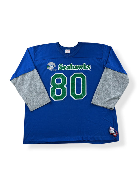 Front of Vintage Rawlings Seahawks Steve Largent Jersey SZ XL (Fits L)