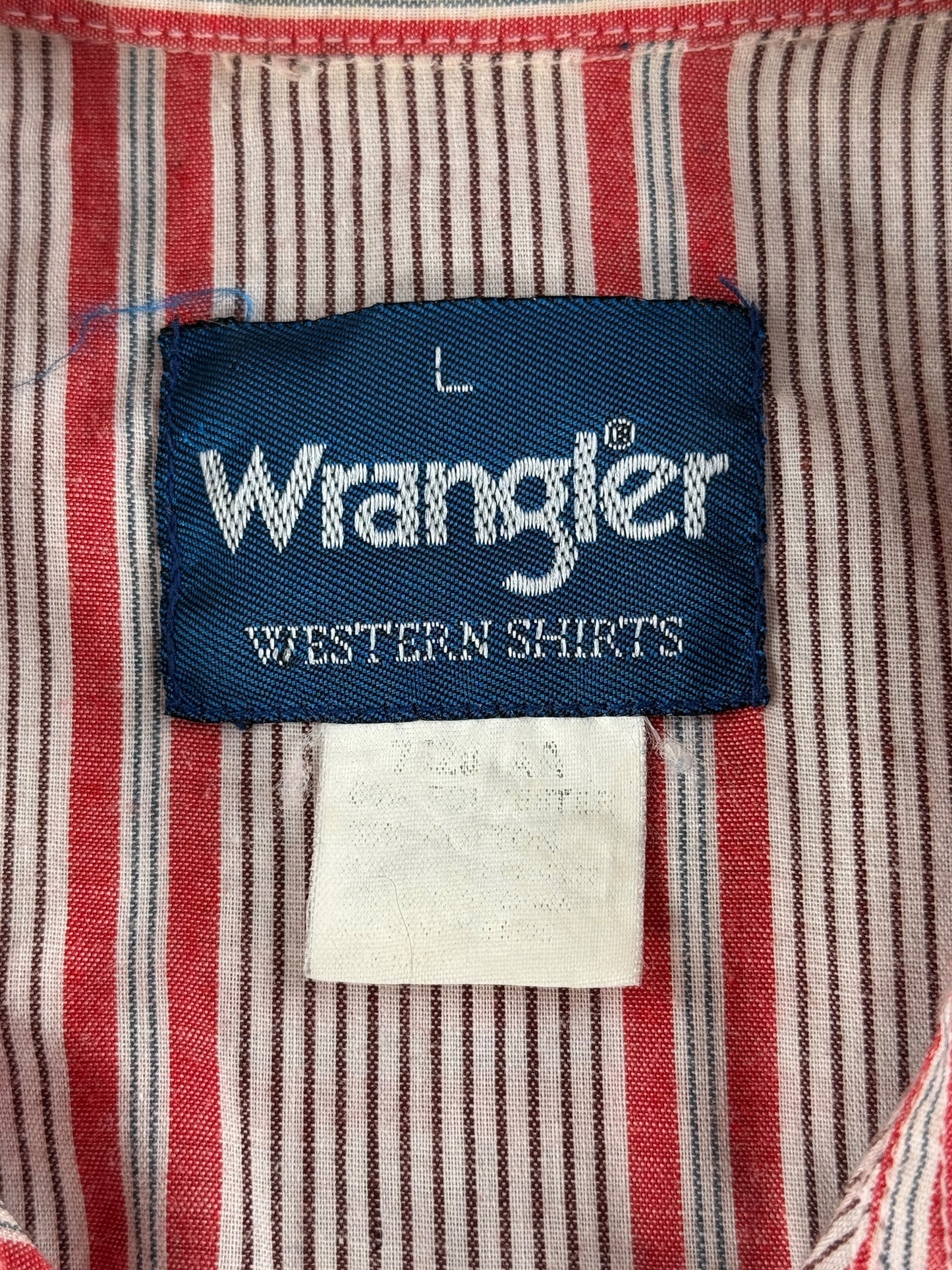 Tag on Vintage Wrangler Red Striped Pearlsnap SZ L - AS IS