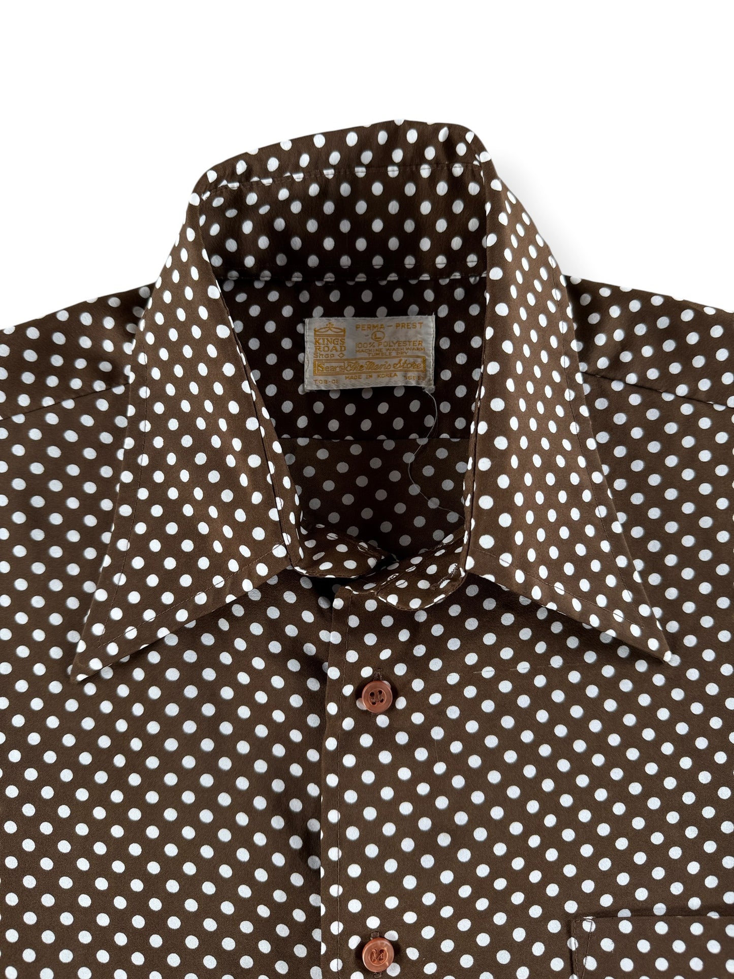 Collar on Vintage Kings Road Polka Dot Polyester Shirt SZ L
