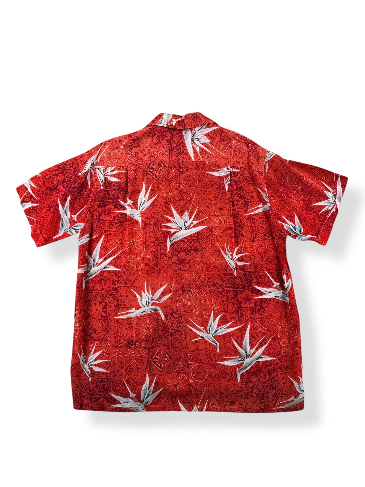 Back of Vintage Penney's Bird of Paradise Rayon Aloha Shirt SZ M