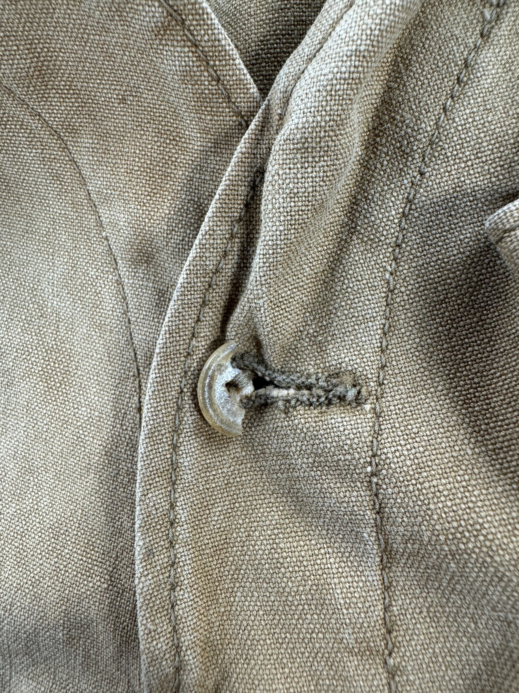 Cracked Button on 40s Era Hunting Vest w/ Denim Alterations SZ M