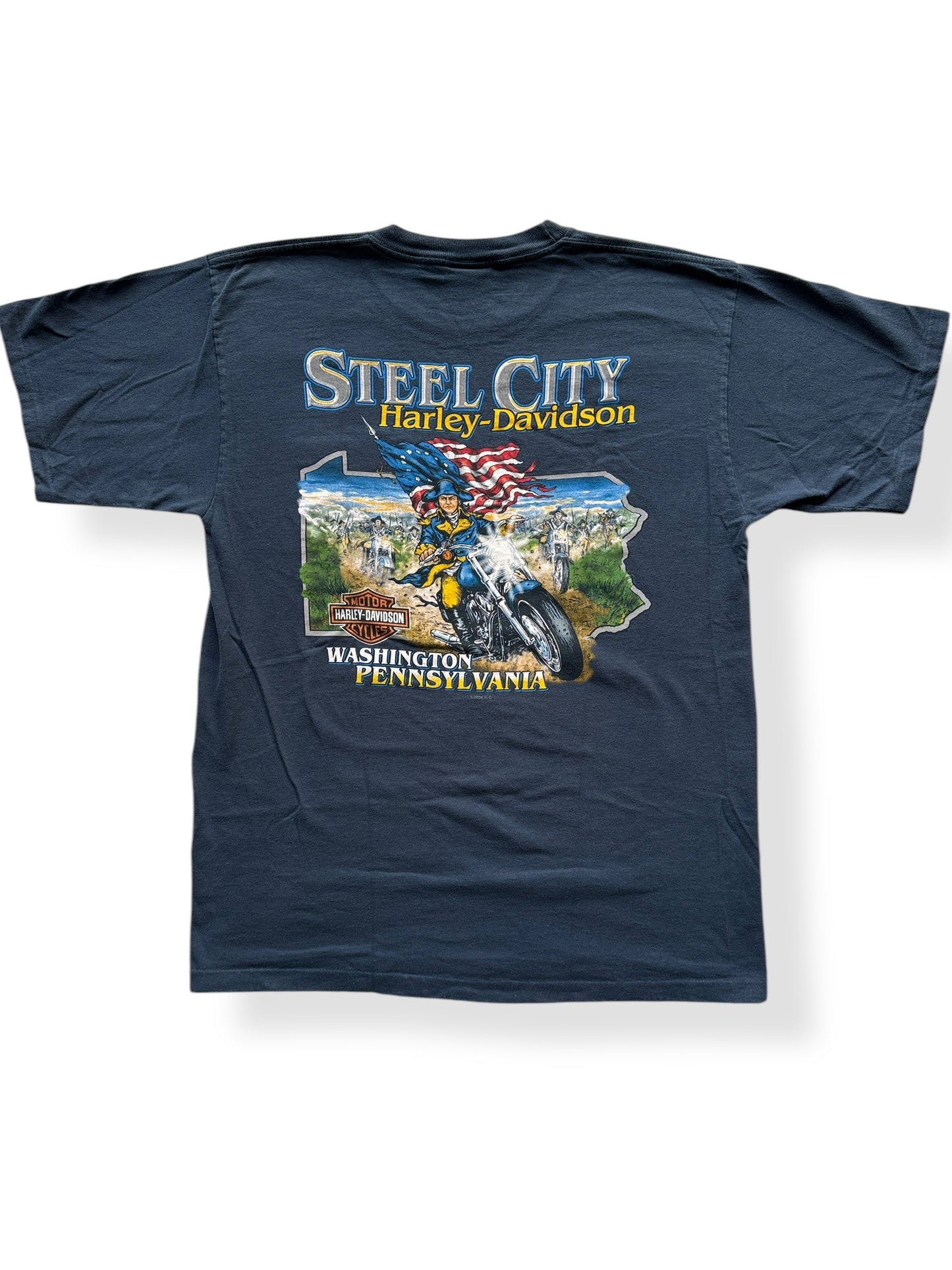 Back of Steel City Harley Davidson Pocket Tee SZ L