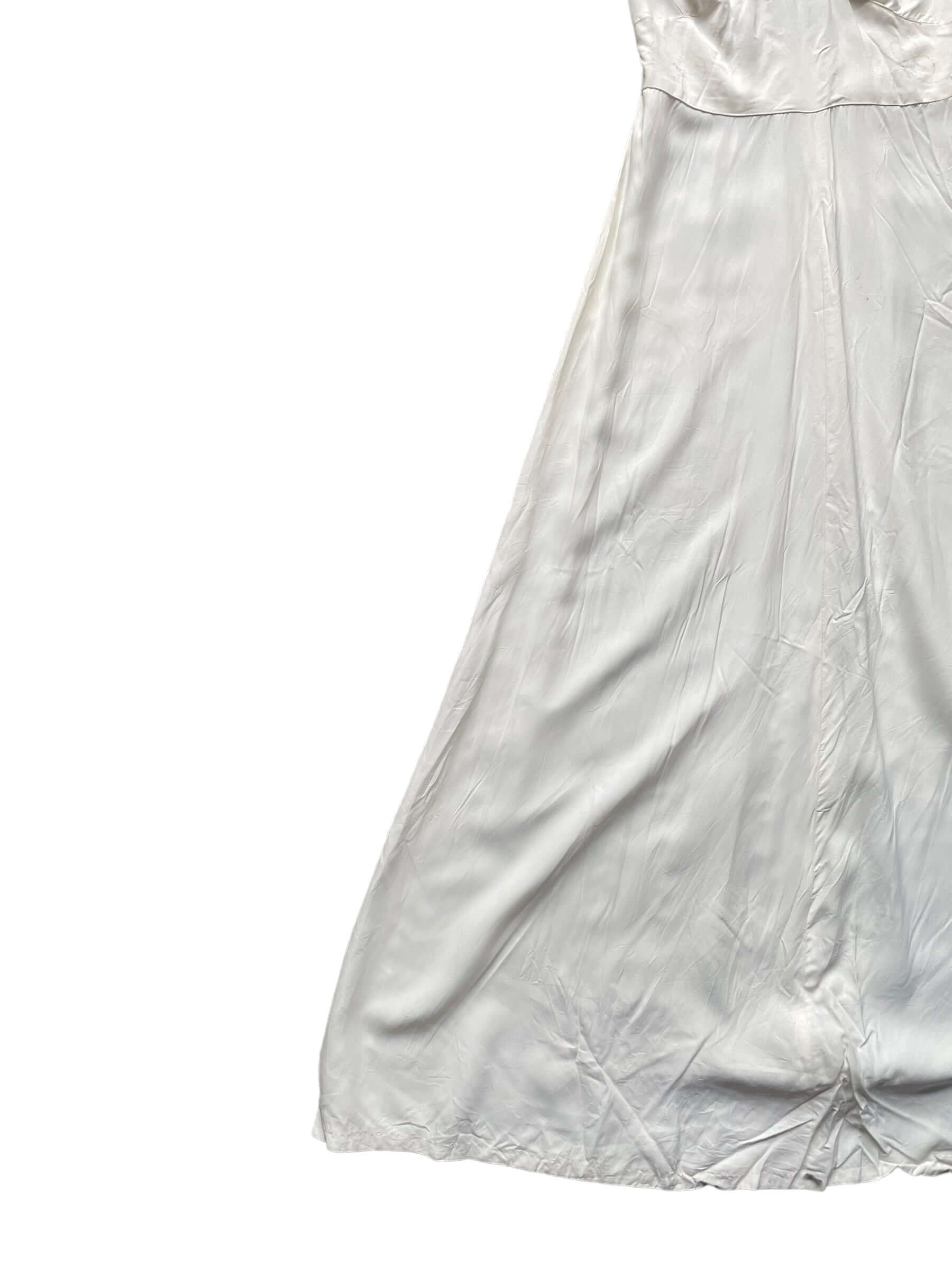 Front right skirt view of Vintage 1930s Rayon Wedding Dress |  Barn Owl Vintage Dresses | Seattle Vintage Ladies Clothing