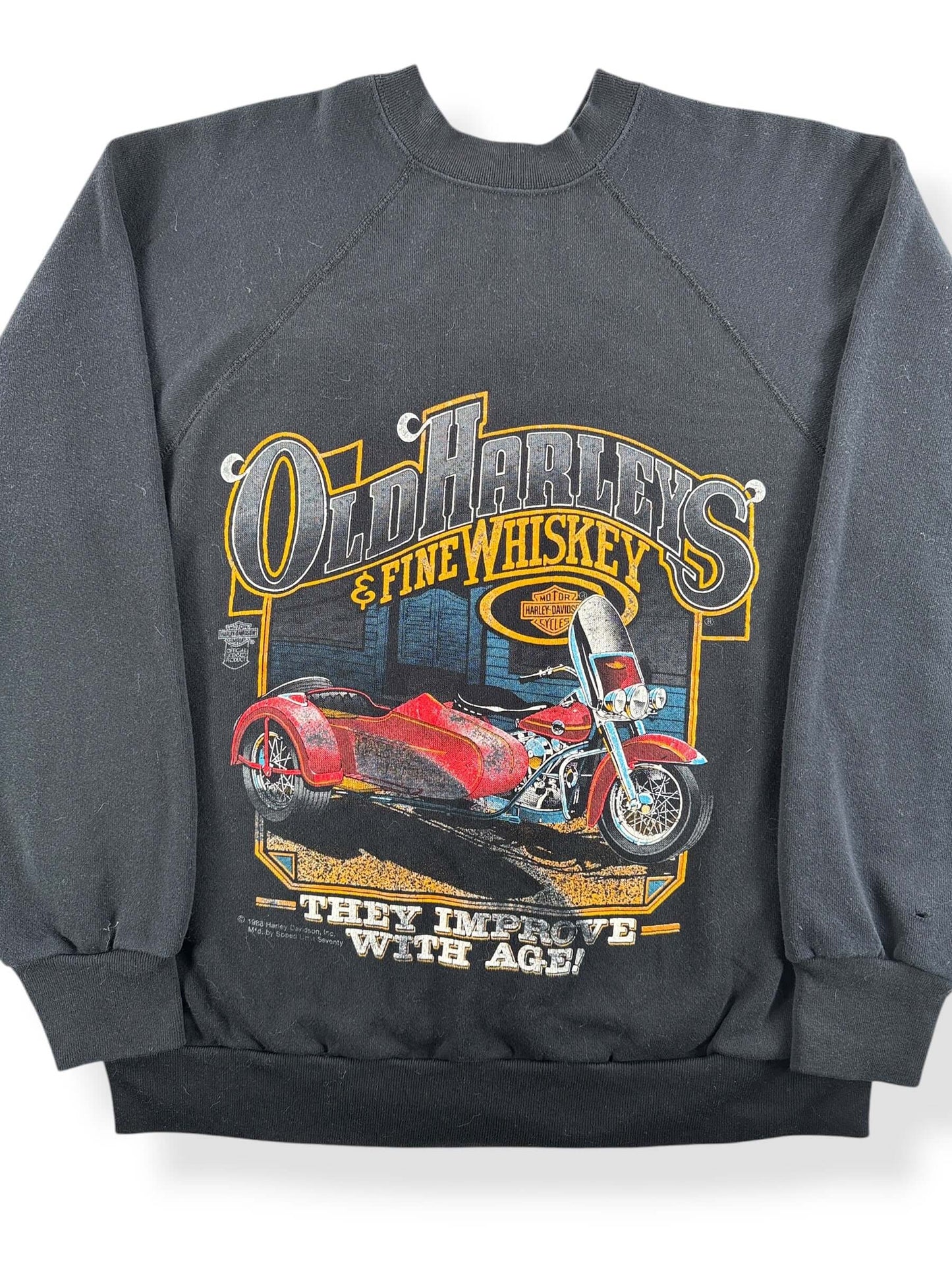 Front Close Up of Vintage Harley Crewneck SZ L