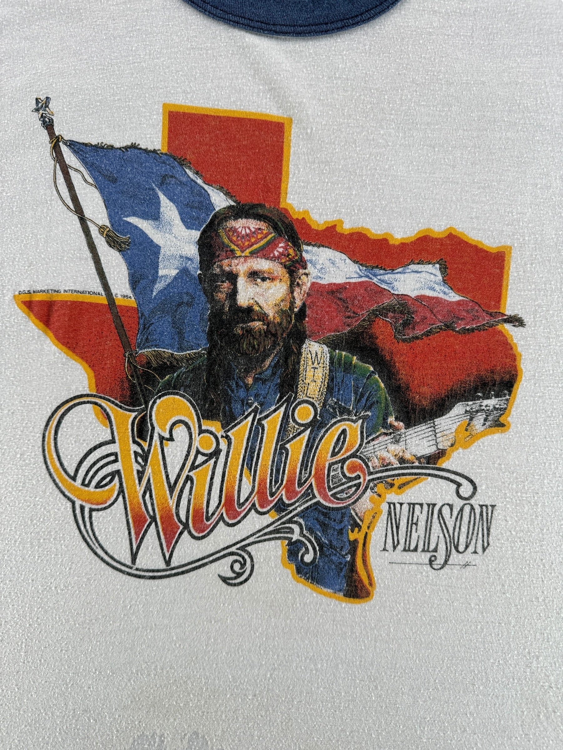 Front Graphic of Vintage Willie Nelson Ringer Tee SZ L AS IS