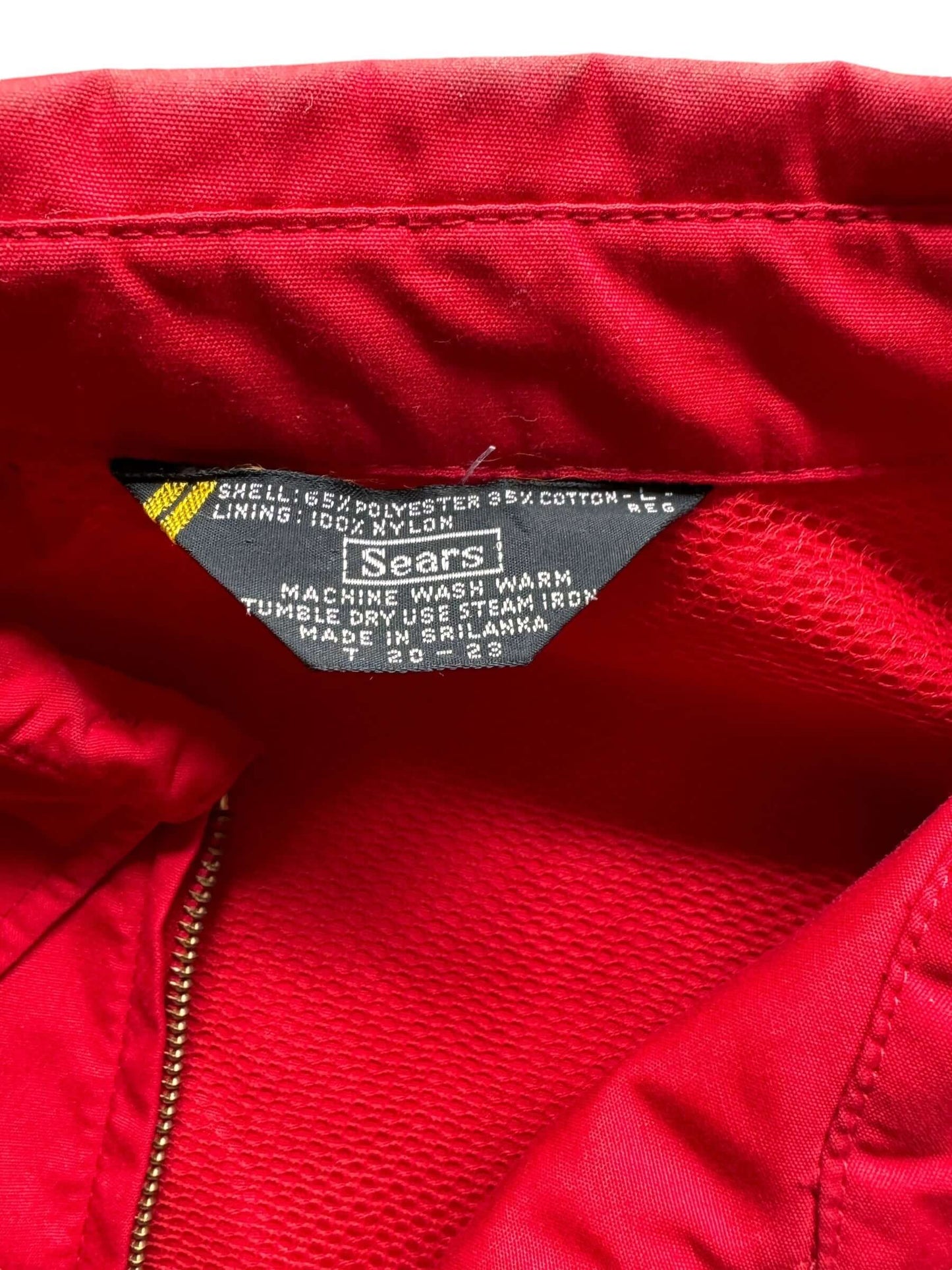 Tag View of Vintage Red Sears Jacket SZ L