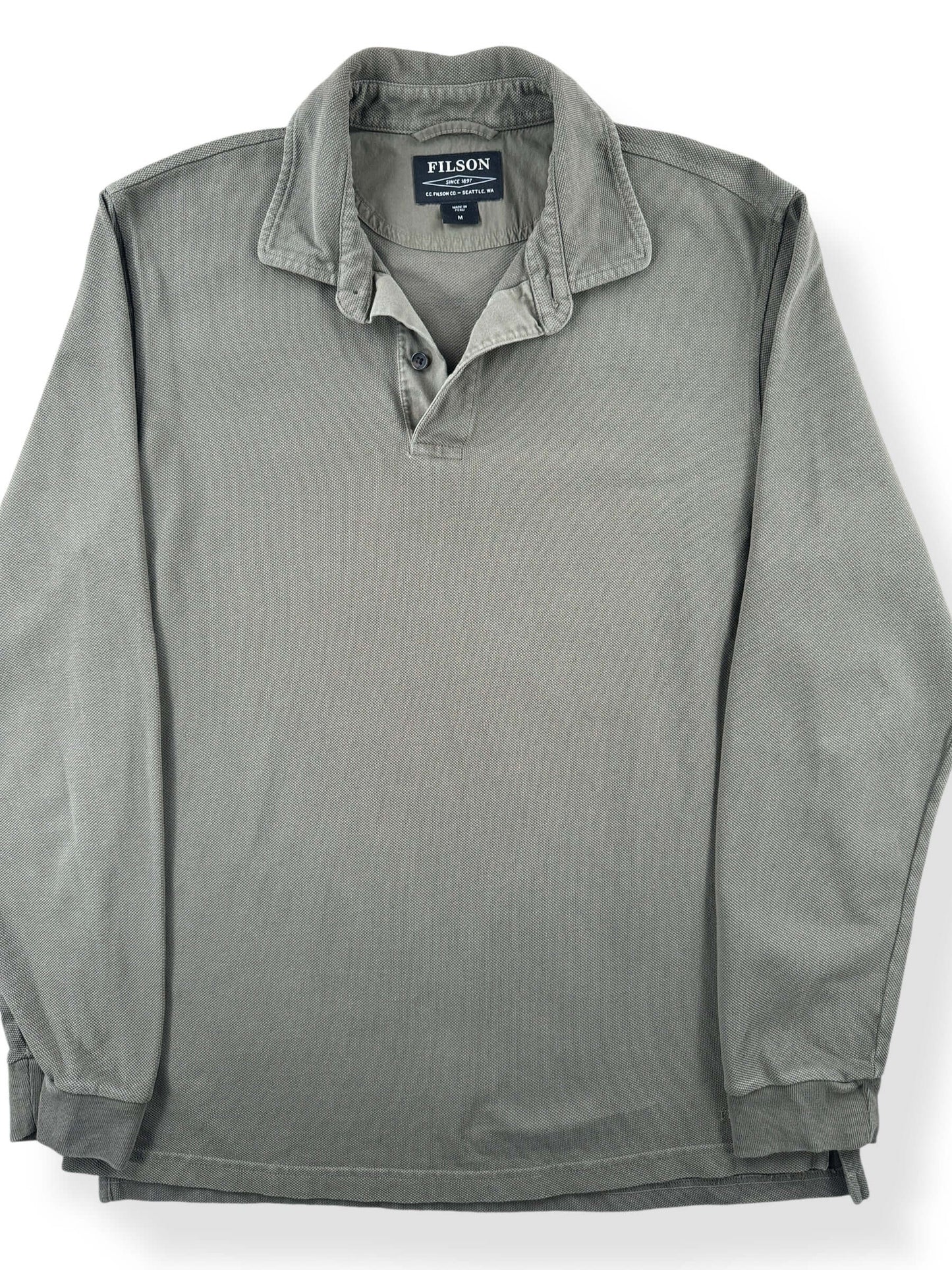 Front Close Up of Filson Long Sleeve Polo Shirt SZ M
