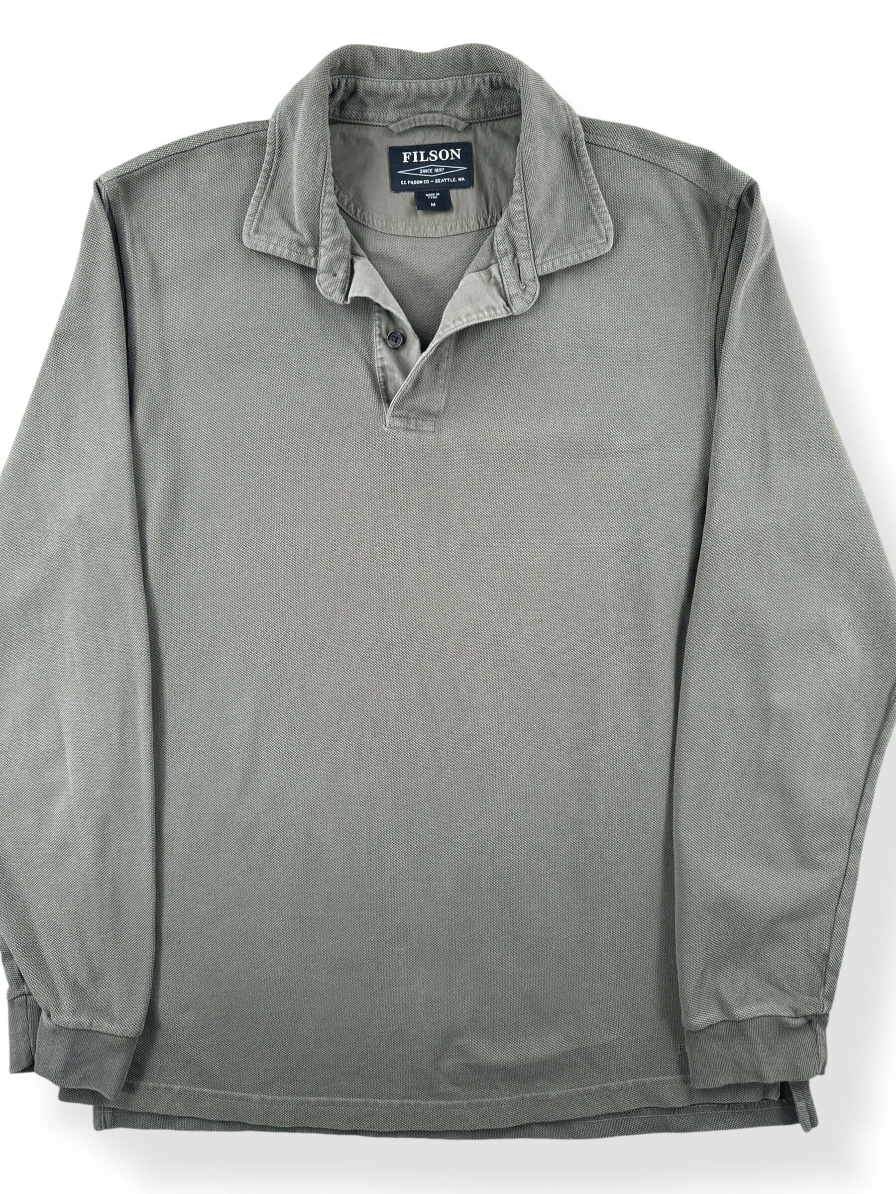 Front Close Up of Filson Long Sleeve Polo Shirt SZ M