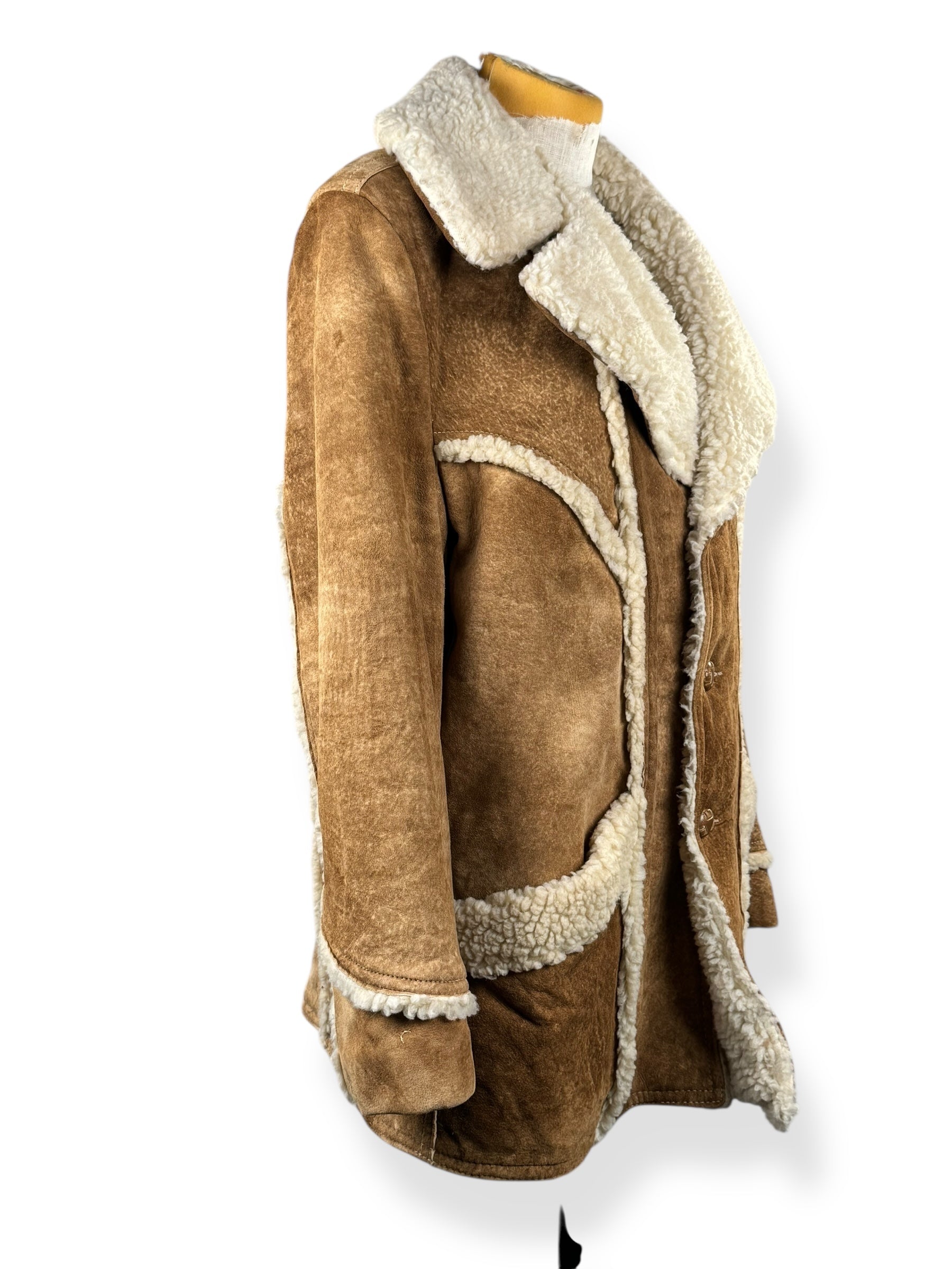 Side of 1970s Grais Suede Shearling Coat L