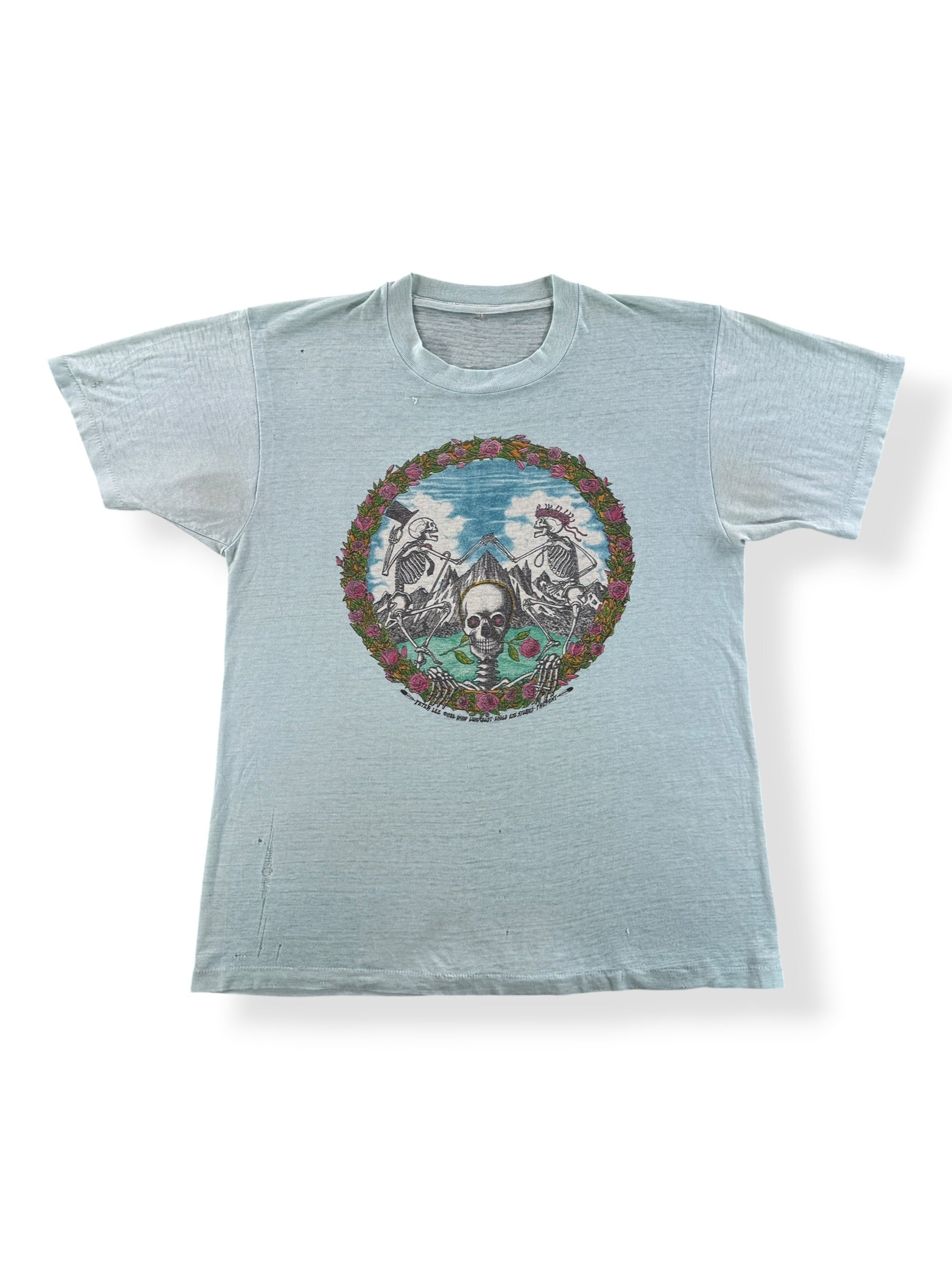 Front of Vintage 1982 Peter Lee Grateful Dead Dancing Skeletons Tee SZ M