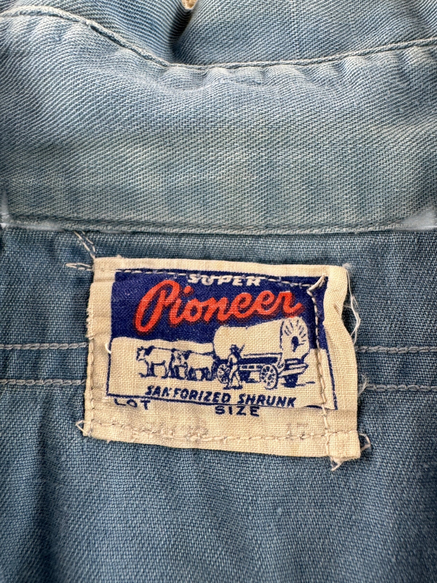 Label on Vintage 40s Super Pioneer Work Shirt SZ XL