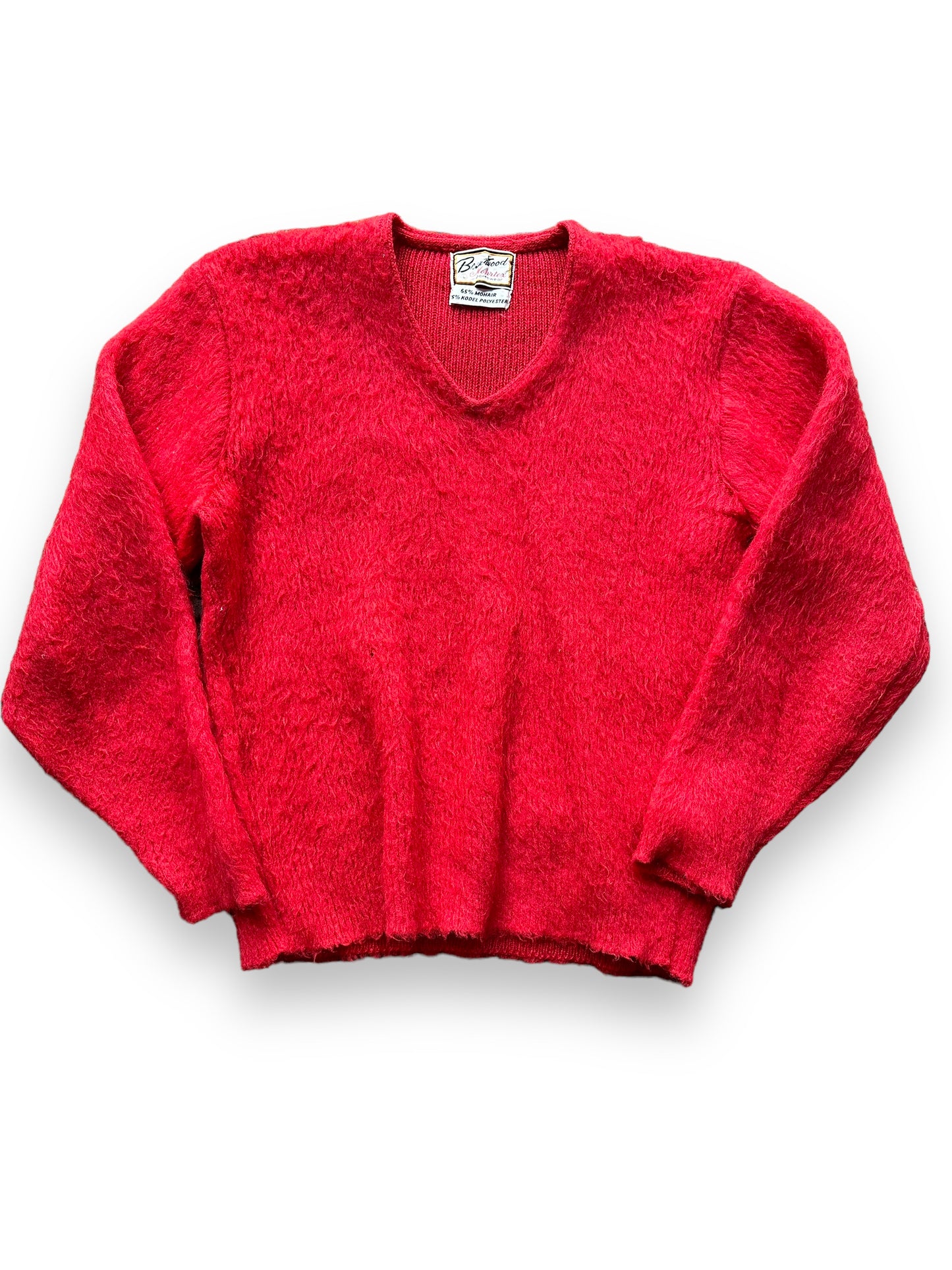 Front View of Vintage Brentwood Red Mohair Sweater SZ L | Vintage Mohair Sweater Seattle | Barn Owl Vintage Goods