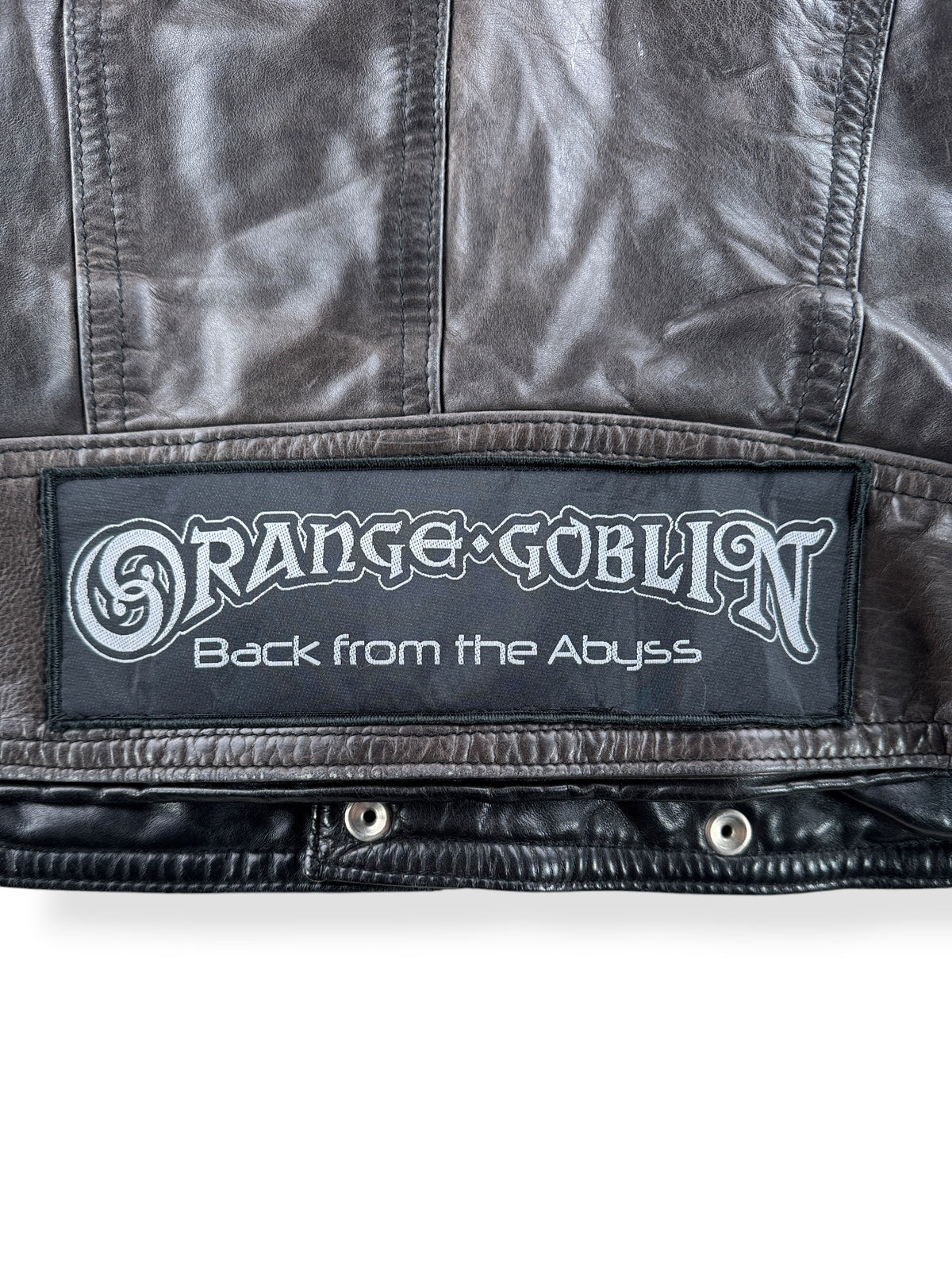 Patch on back of Vintage 90s Leather Battle Jacket SZ M