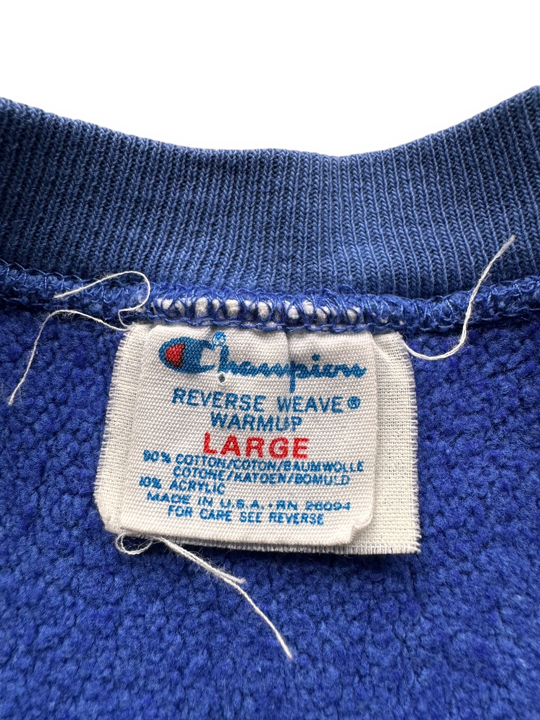 tag on Vintage Blue Blank Champion Reverse Weave Crewneck SZ L