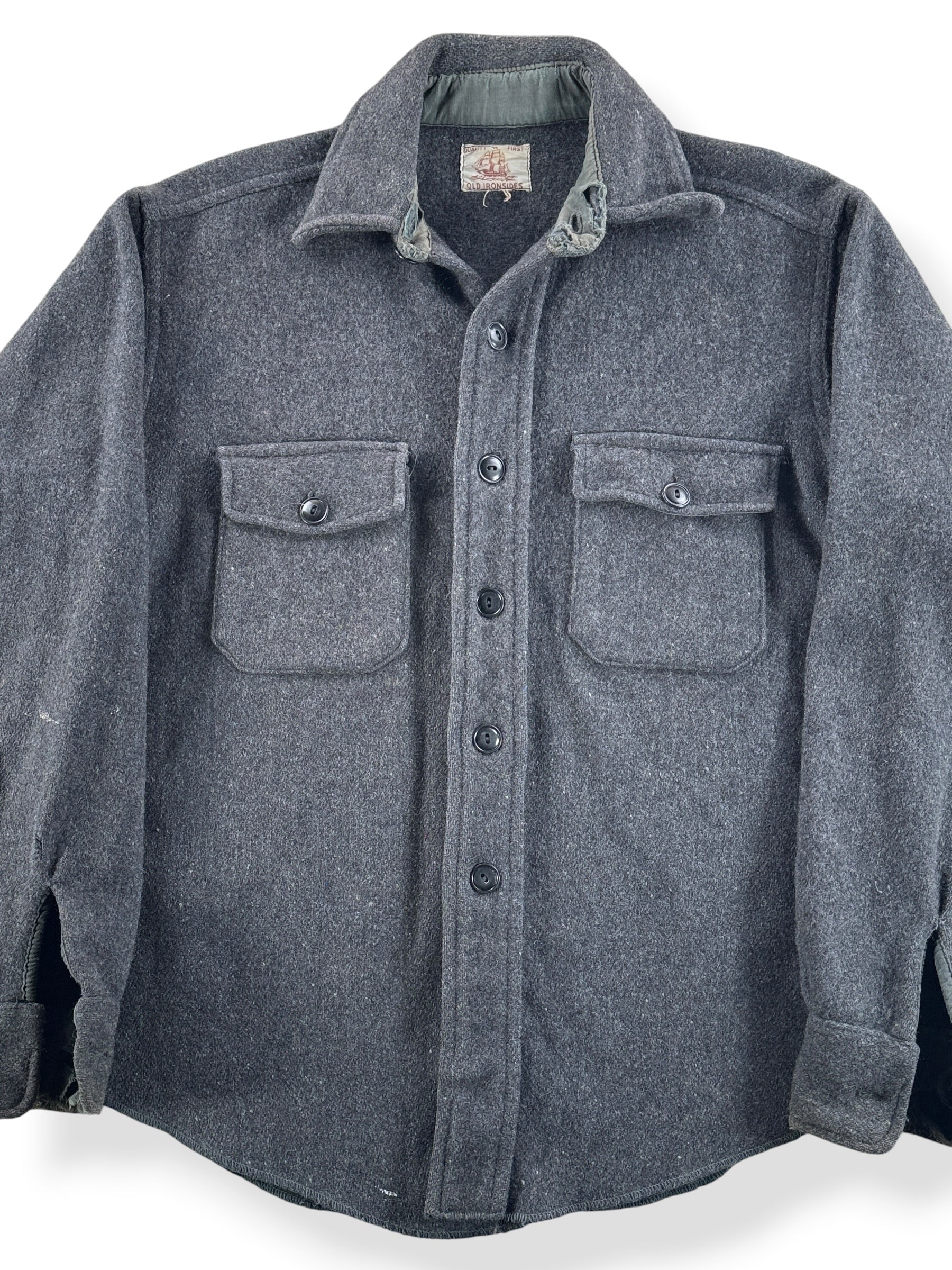 Front Close Up of Vintage 30s/40s Heavy Wool Shirt-Jac SZ M - AS IS