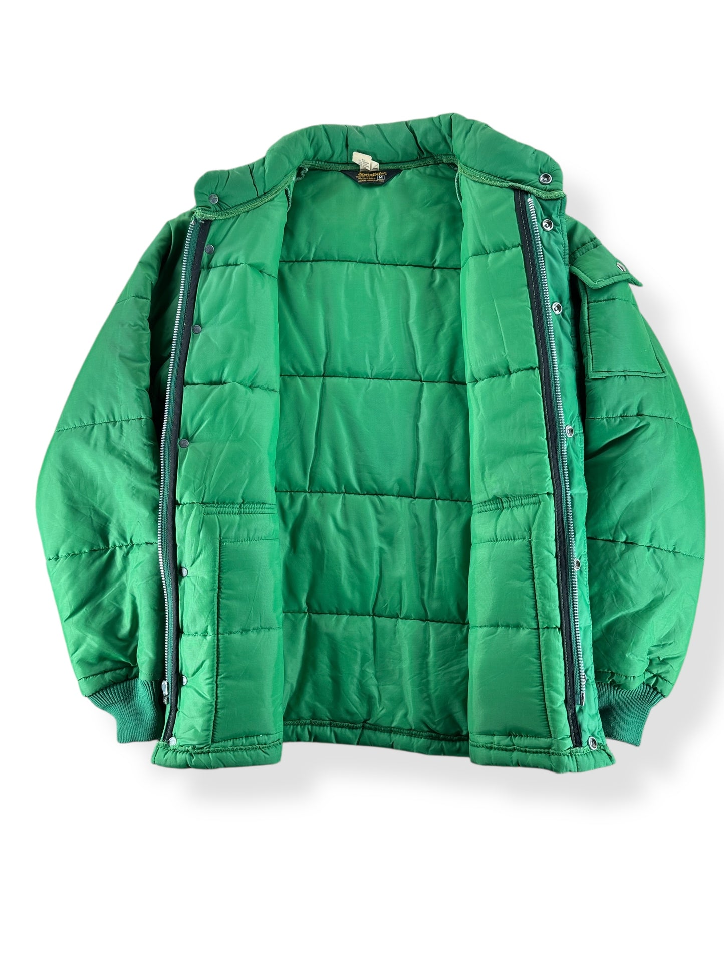 Inside of Vintage 70s Swingster Green Puffer Jacket SZ M