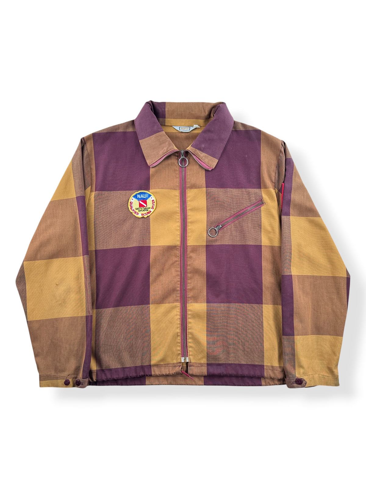 Front of Vintage 70s Martin Plaid Diver Jacket SZ XL