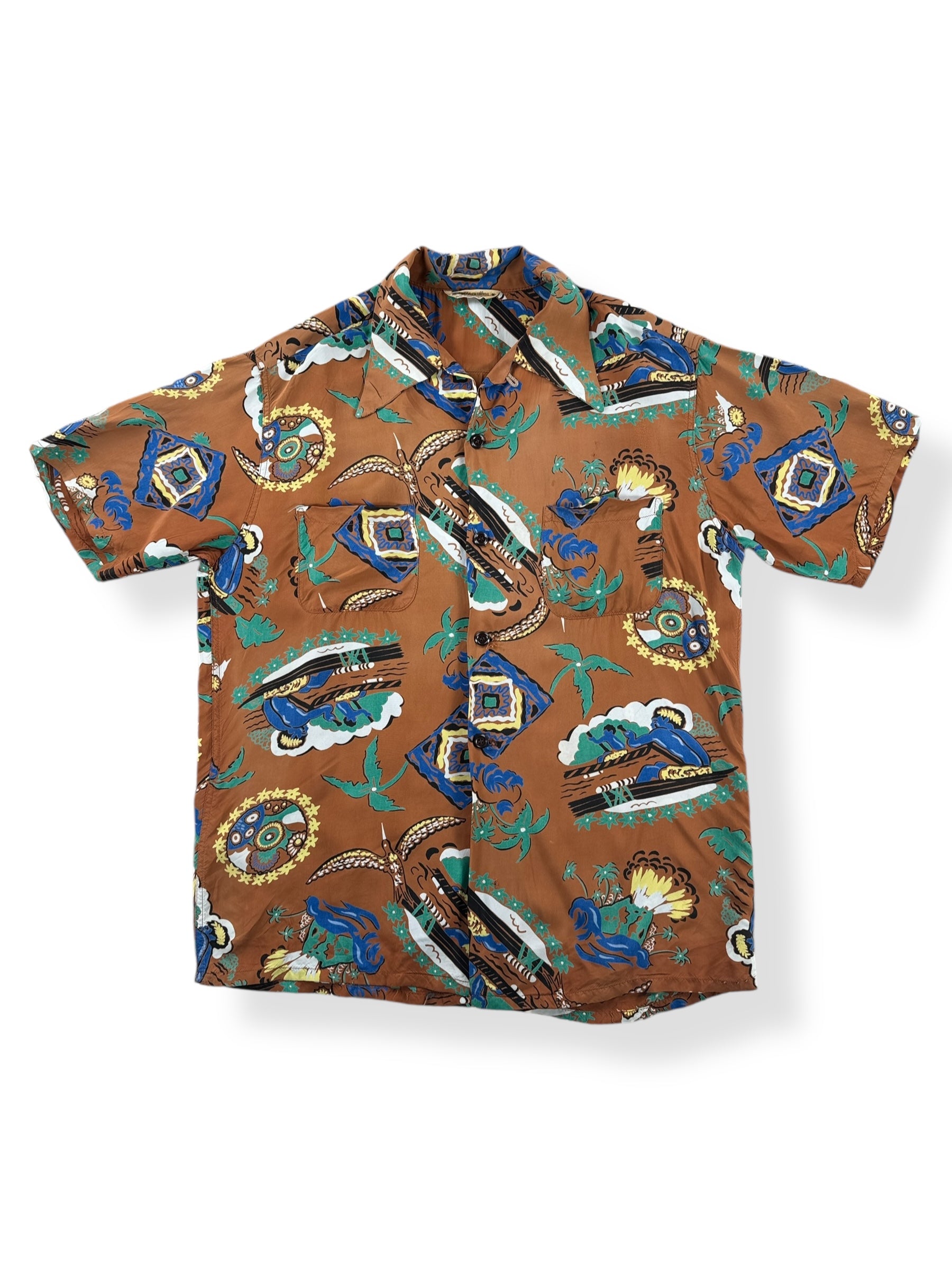 Front of Vintage Brown Penney's Aloha Shirt SZ M