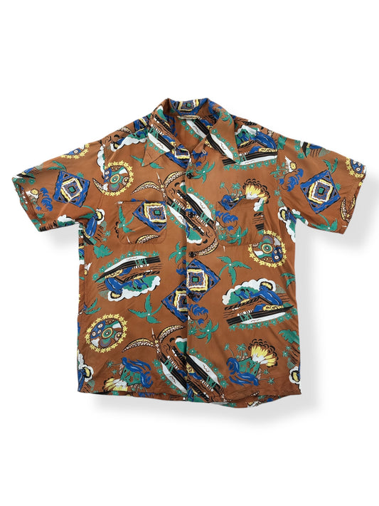 Front of Vintage Brown Penney's Aloha Shirt SZ M