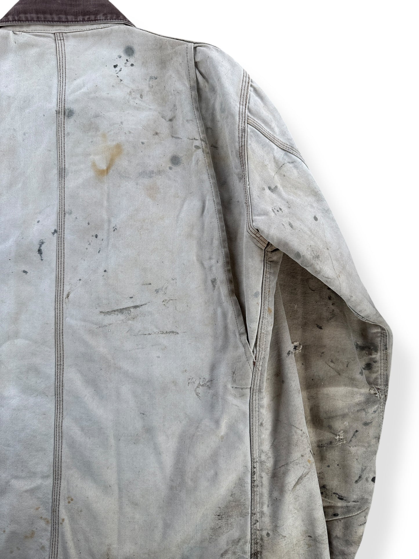 Staining on Vintage Carhartt Thrashed Quilted Chore Coat SZ XXL