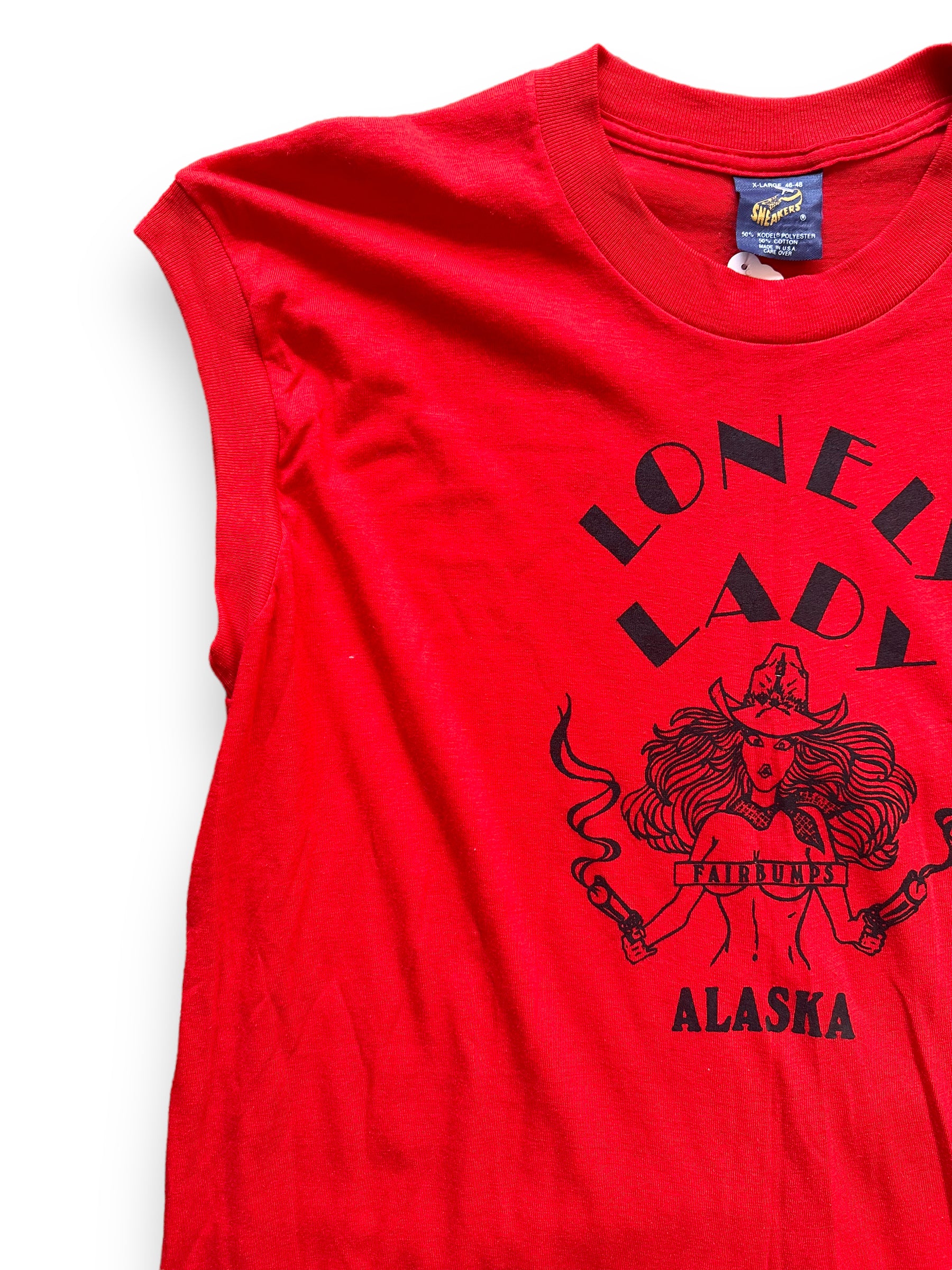 Front Right View on Vintage Lonely Lady Fairbanks Alaska Tee SZ XL |  Vintage Fairbanks Alaska Gentlemans Club Tee | Vintage Clothing Seattle