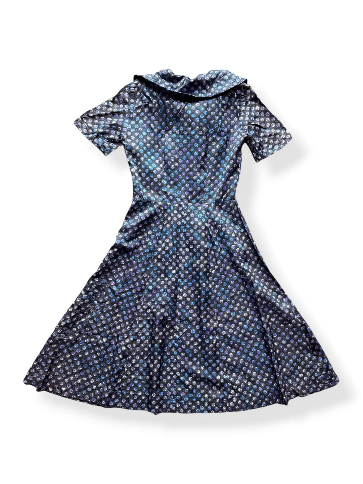 Back of Vintage 40s-50s Fit and Flare Polka Dot Dress SZ S