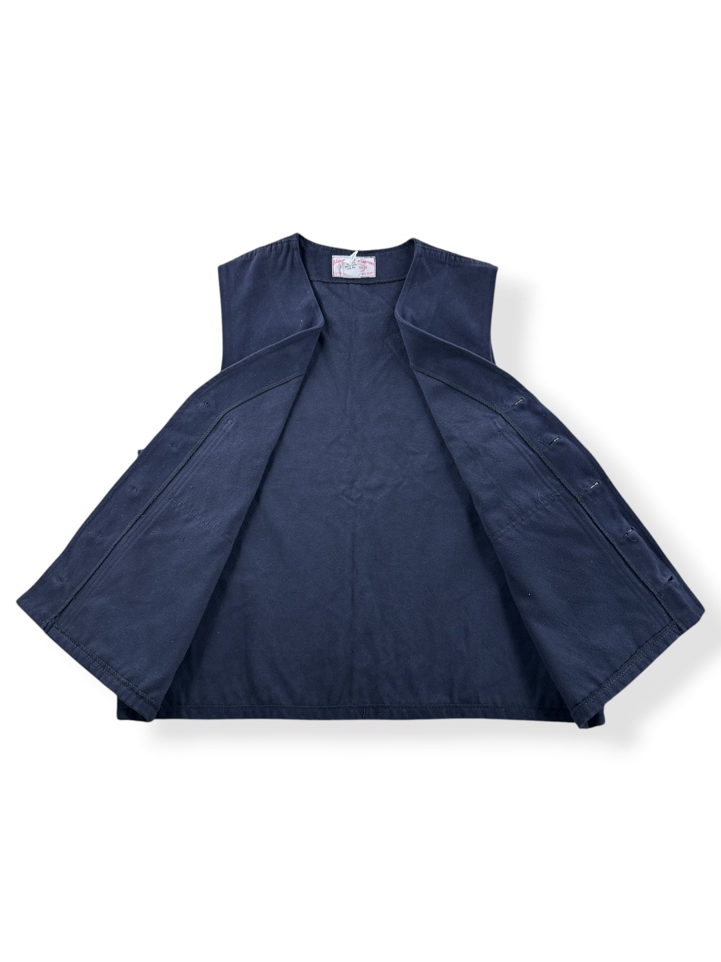 Inside of Filson Navy Moleskin Vest SZ 44