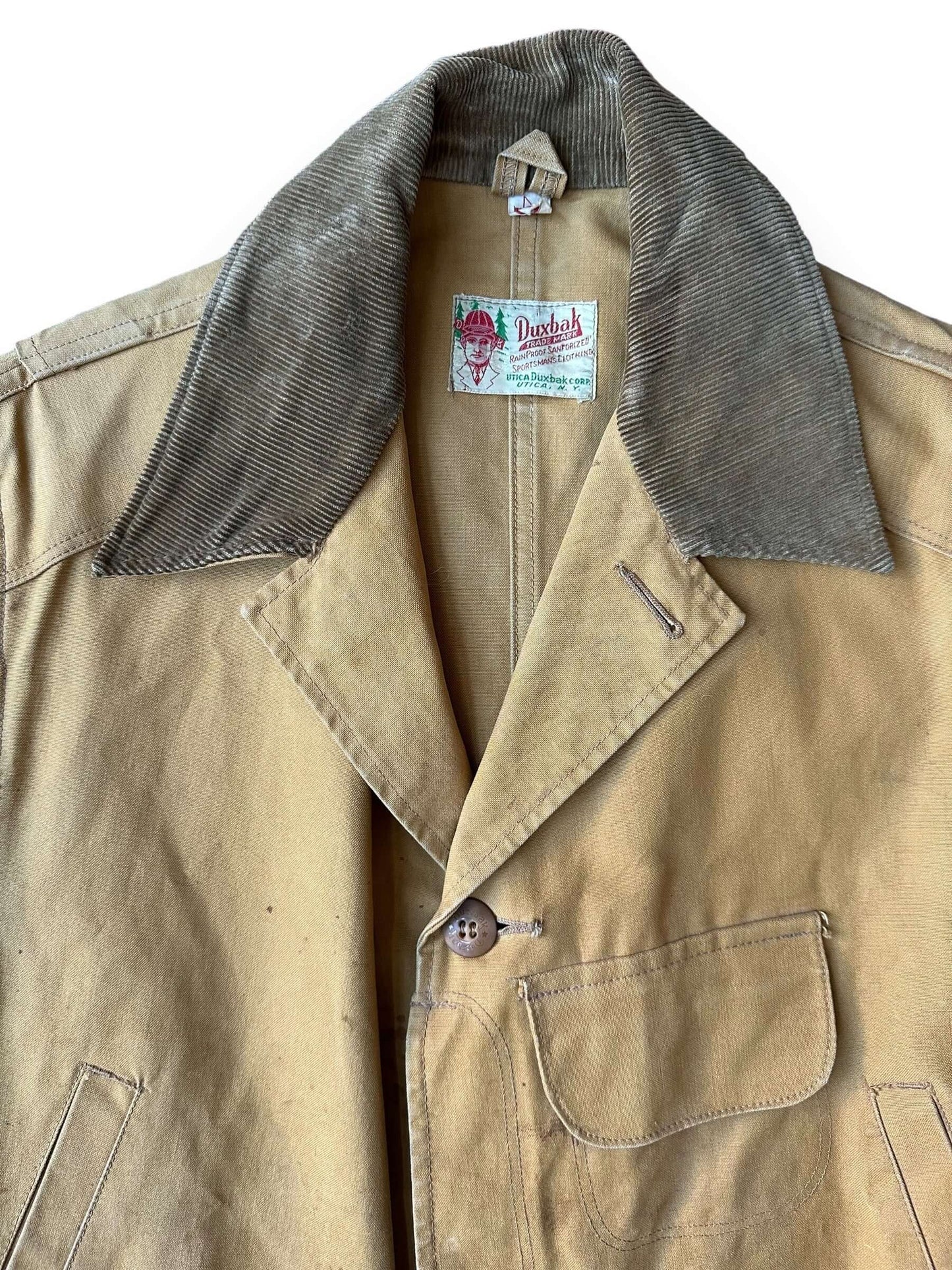 collar on Vintage 30s/40s Era Duxbak Hunting Jacket SZ 42