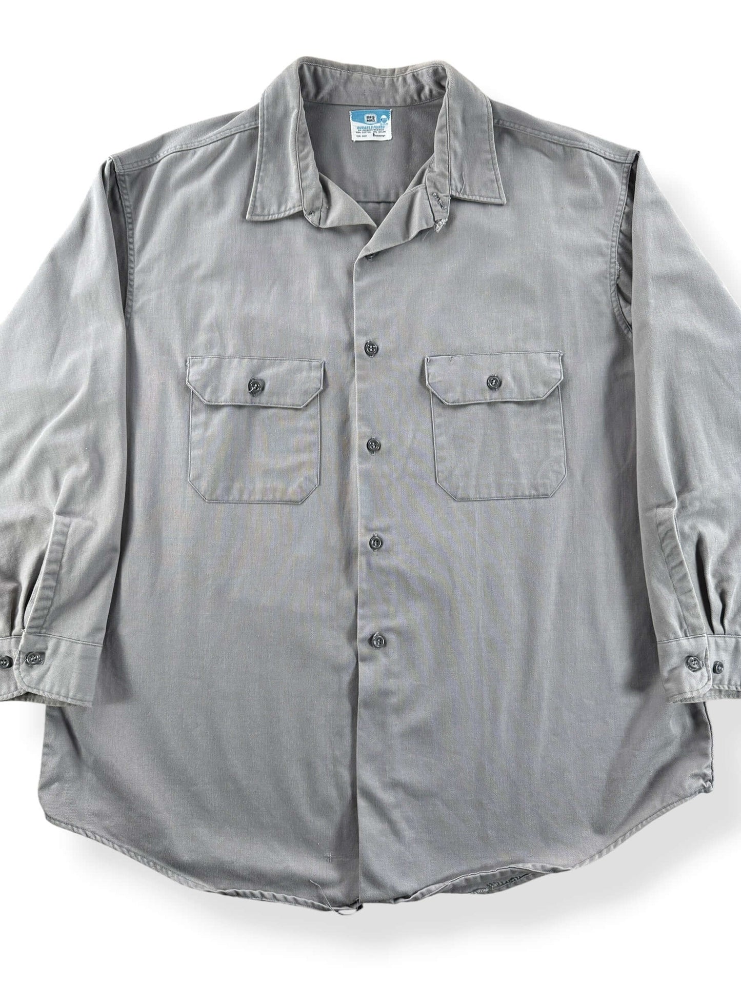 Front Close Up of Vintage Grey Big Mac Work Shirt SZ XL