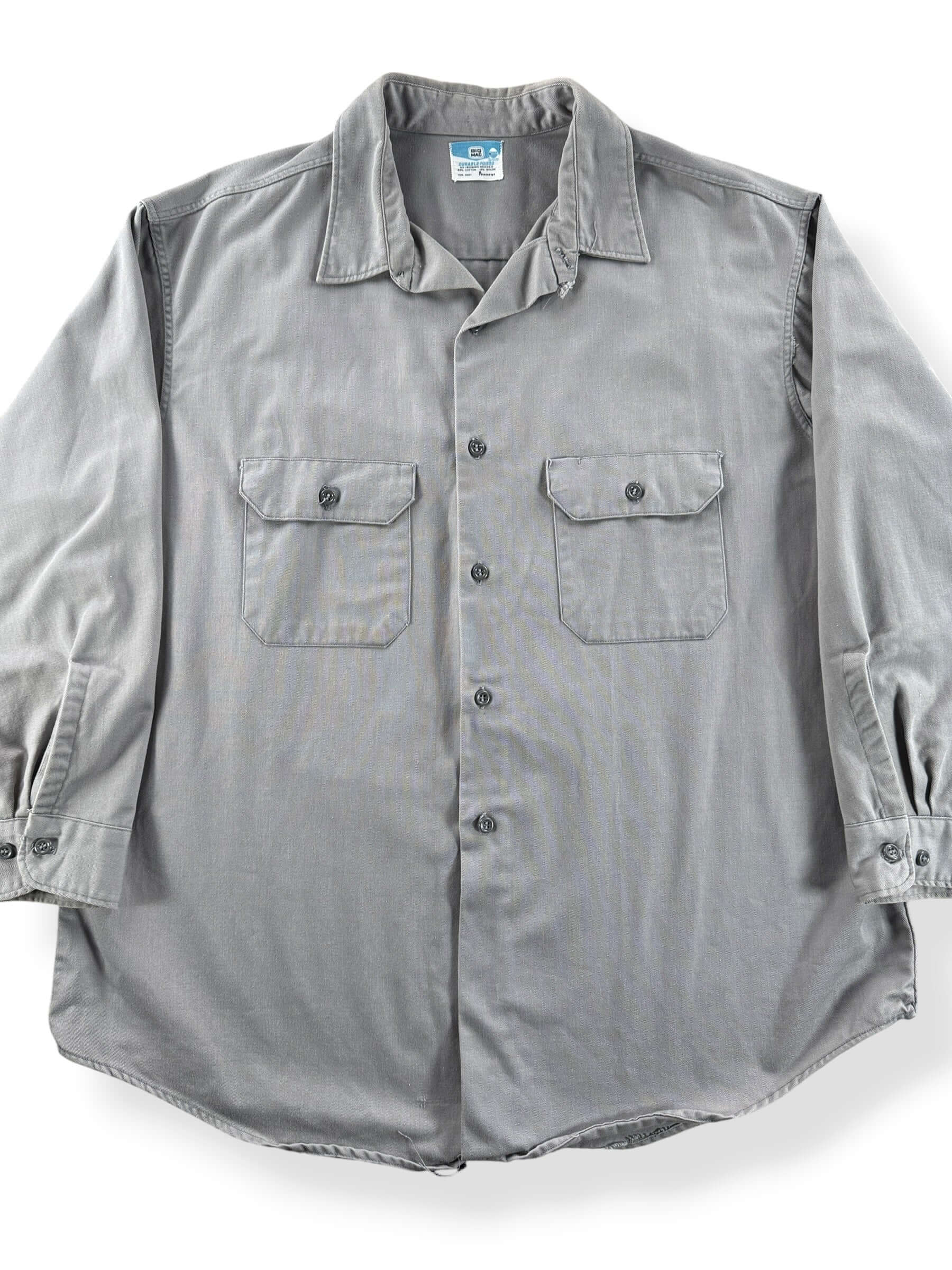 Front Close Up of Vintage Grey Big Mac Work Shirt SZ XL