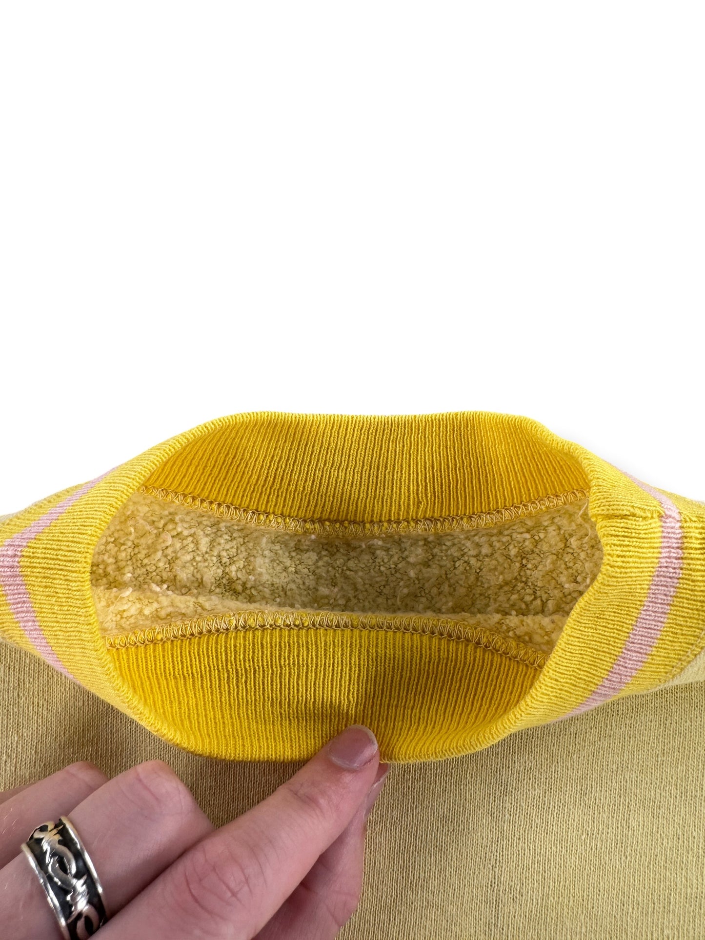 Neckline on Vintage 60s Yellow Short Sleeve Crewneck SZ S