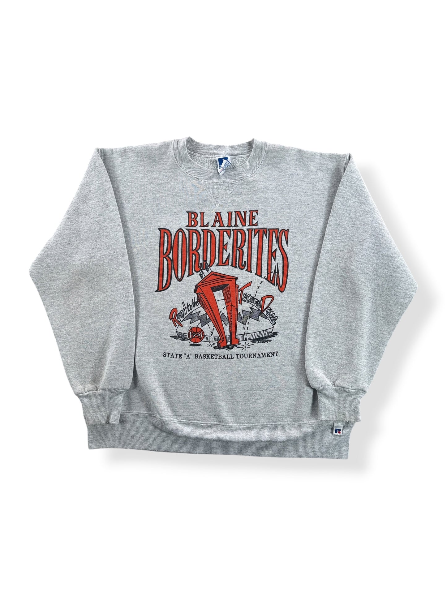 Front of Vintage Blaine Borderites Tacoma Dome Crewneck Sweatshirt SZ L