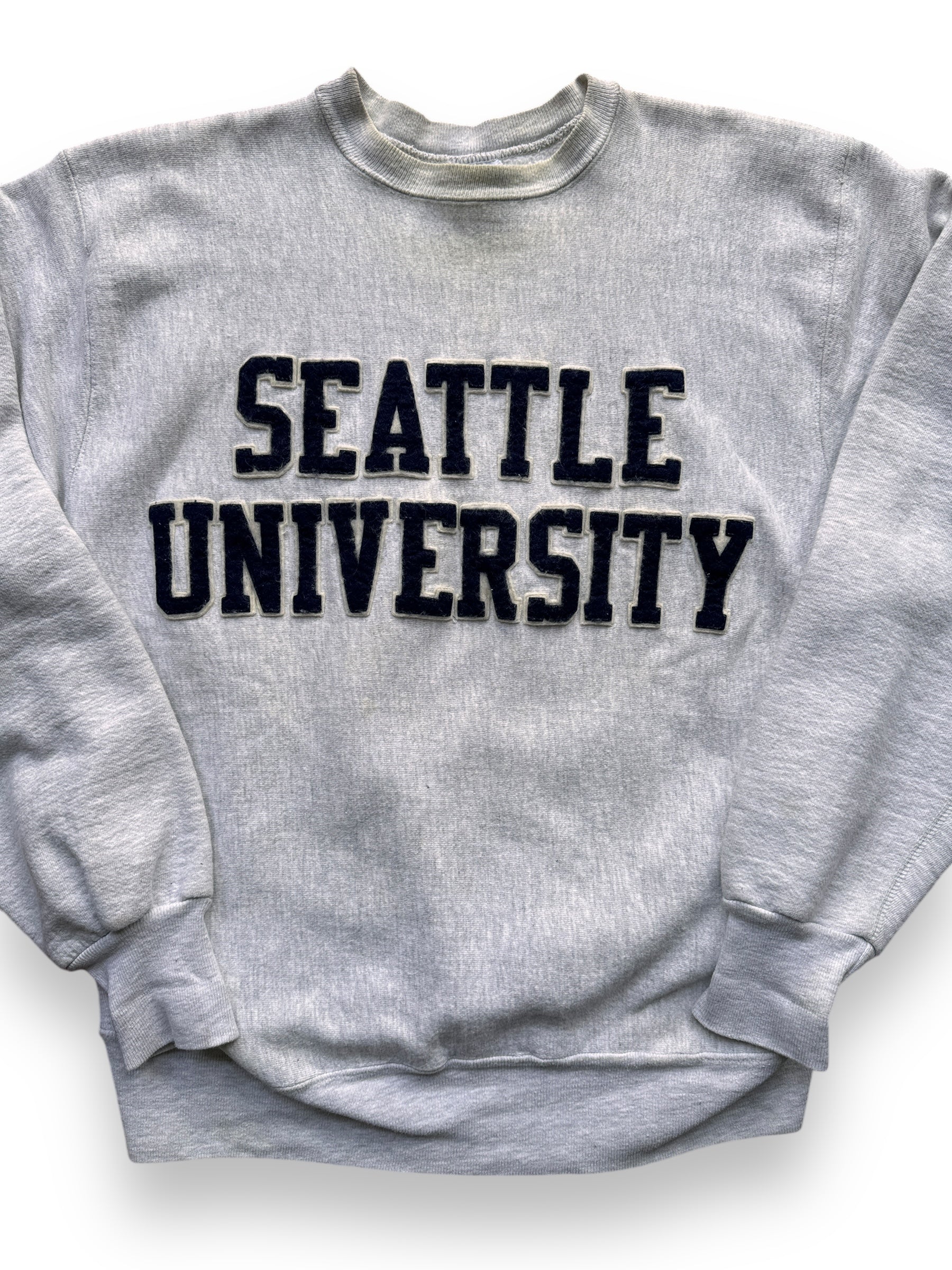 front close up of Vintage Seattle University Reverse Weave Crewneck SZ XL