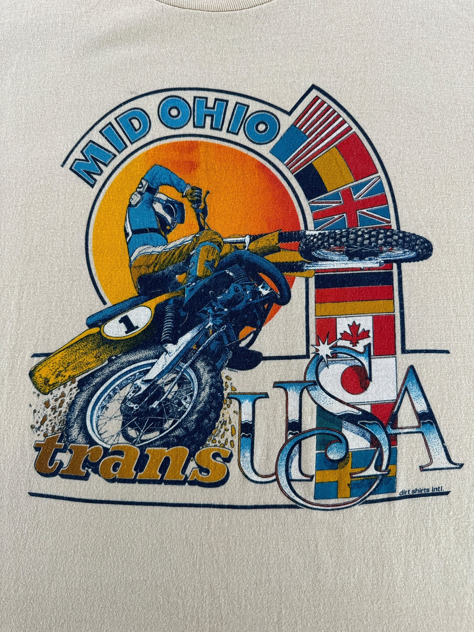 Front Graphic of Vintage Mid Ohio Trans USA Racing Tee SZ M