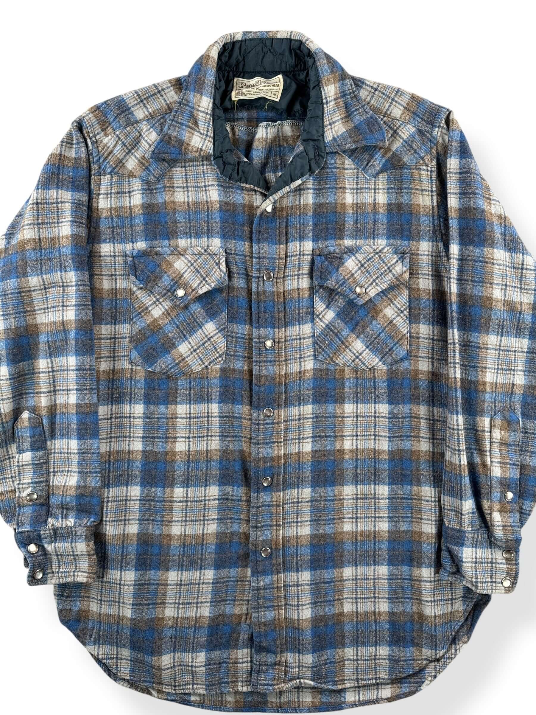 Front Close Up of Vintage 70s Era Pendleton Pearl Snap Flannel SZ M AS IS