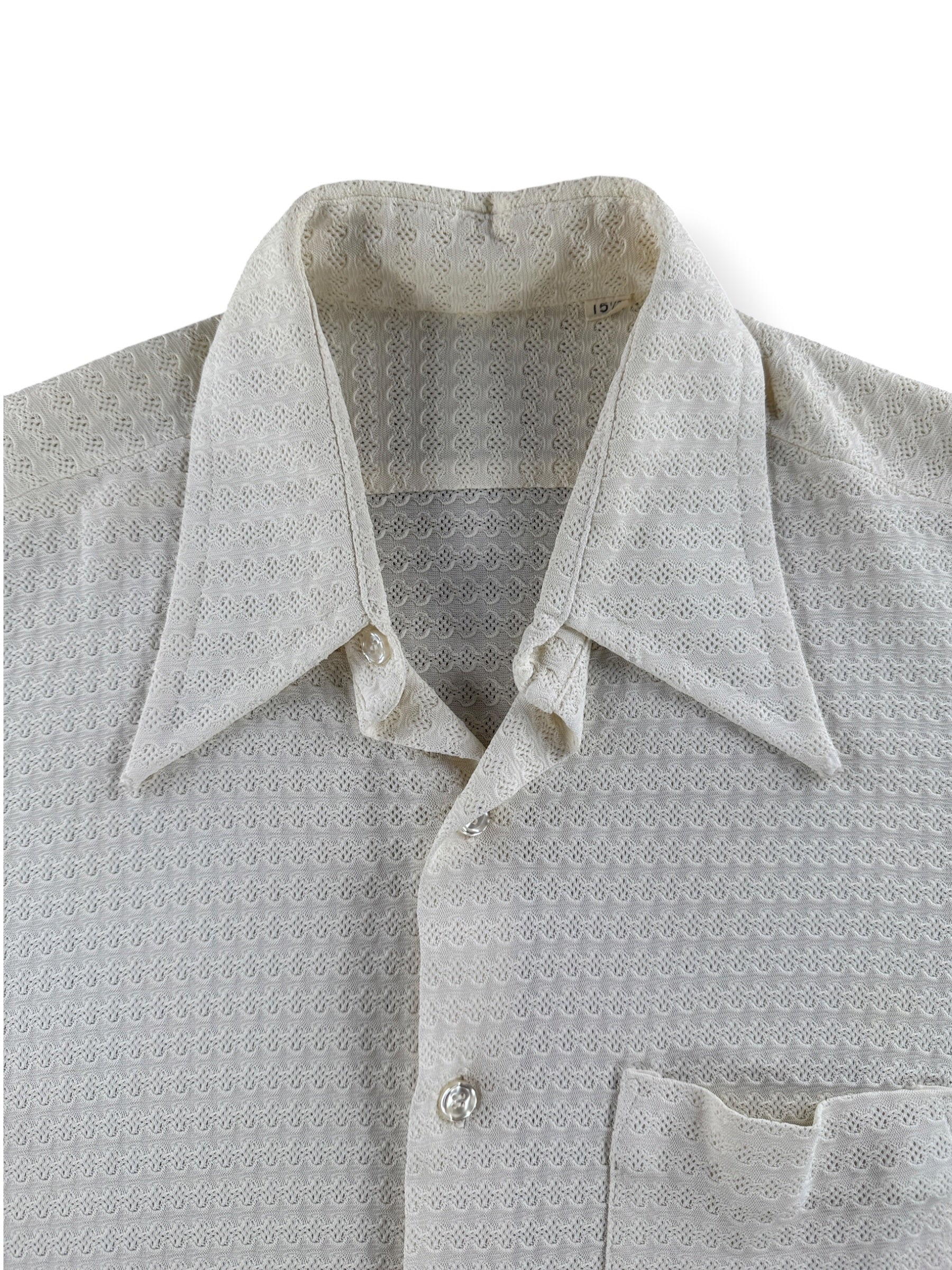 Collar on Vintage White Knit Shirt SZ 15 1/2