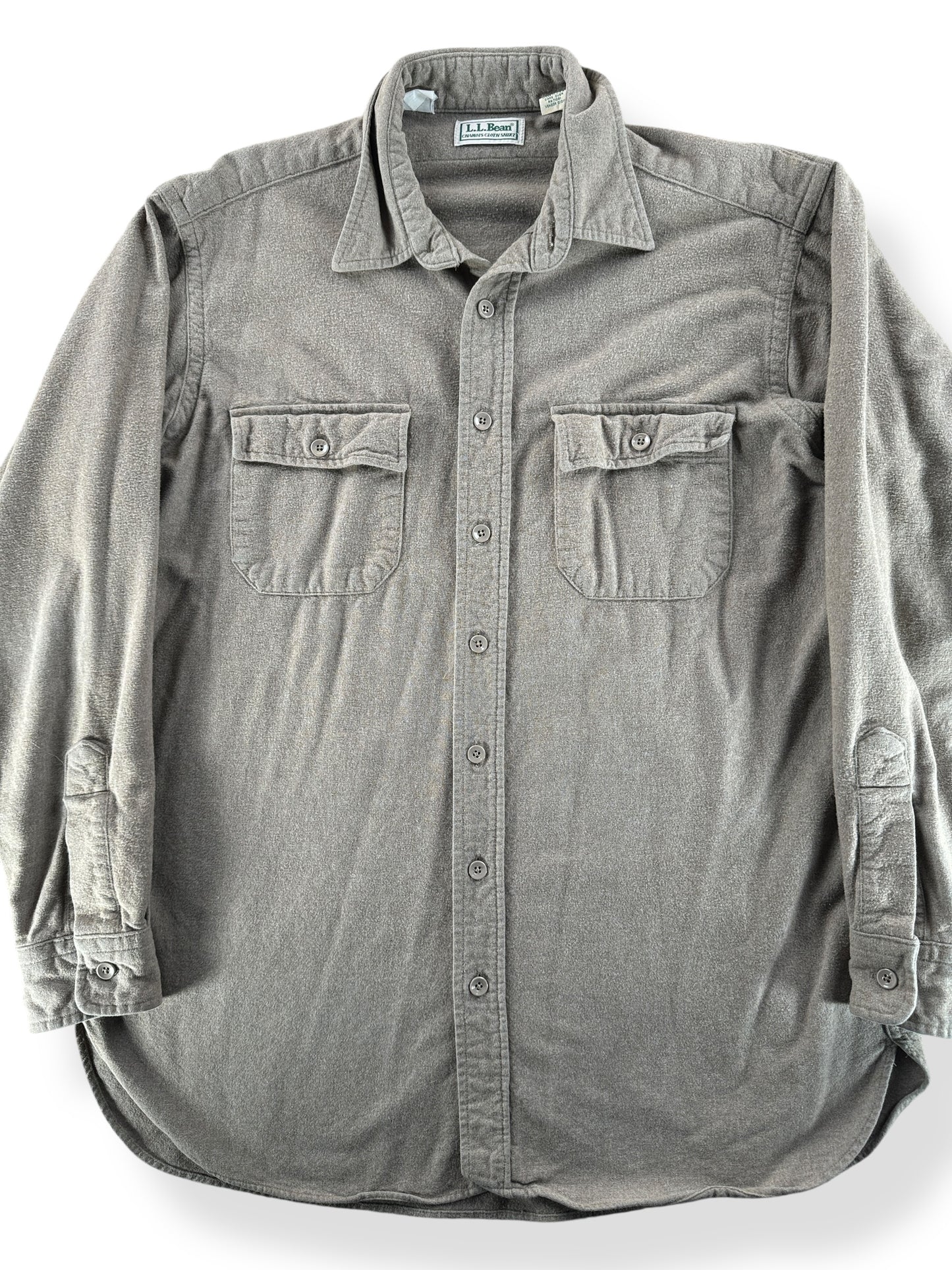 Front Close Up of Vintage LL Bean Taupe Chamois Shirt SZ XL