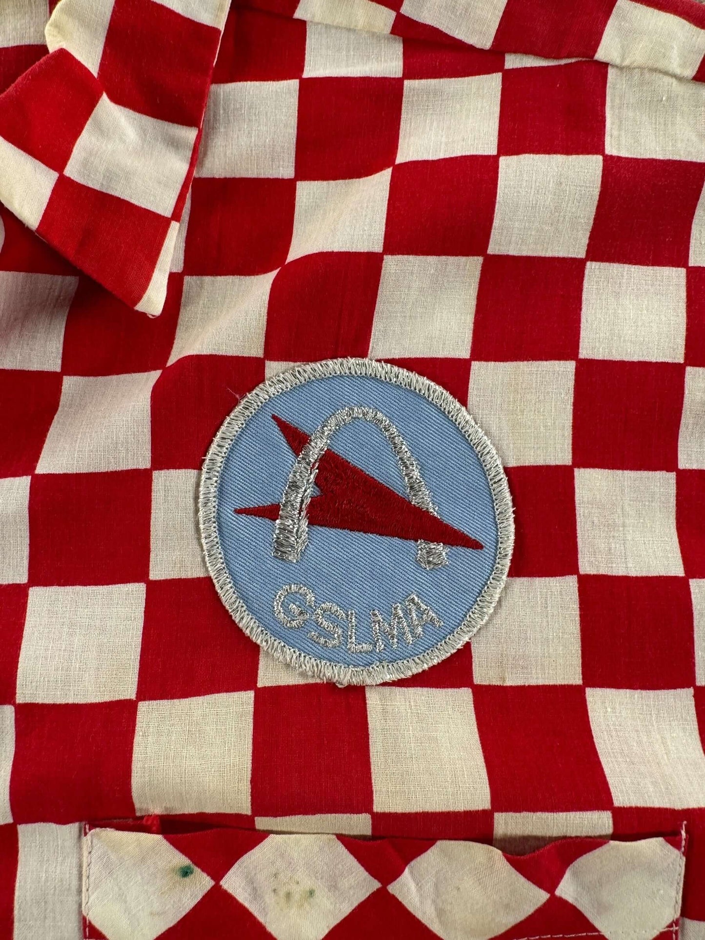 Patch on Vintage Red Checkered GSLMA Short Sleeve Shirt SZ M
