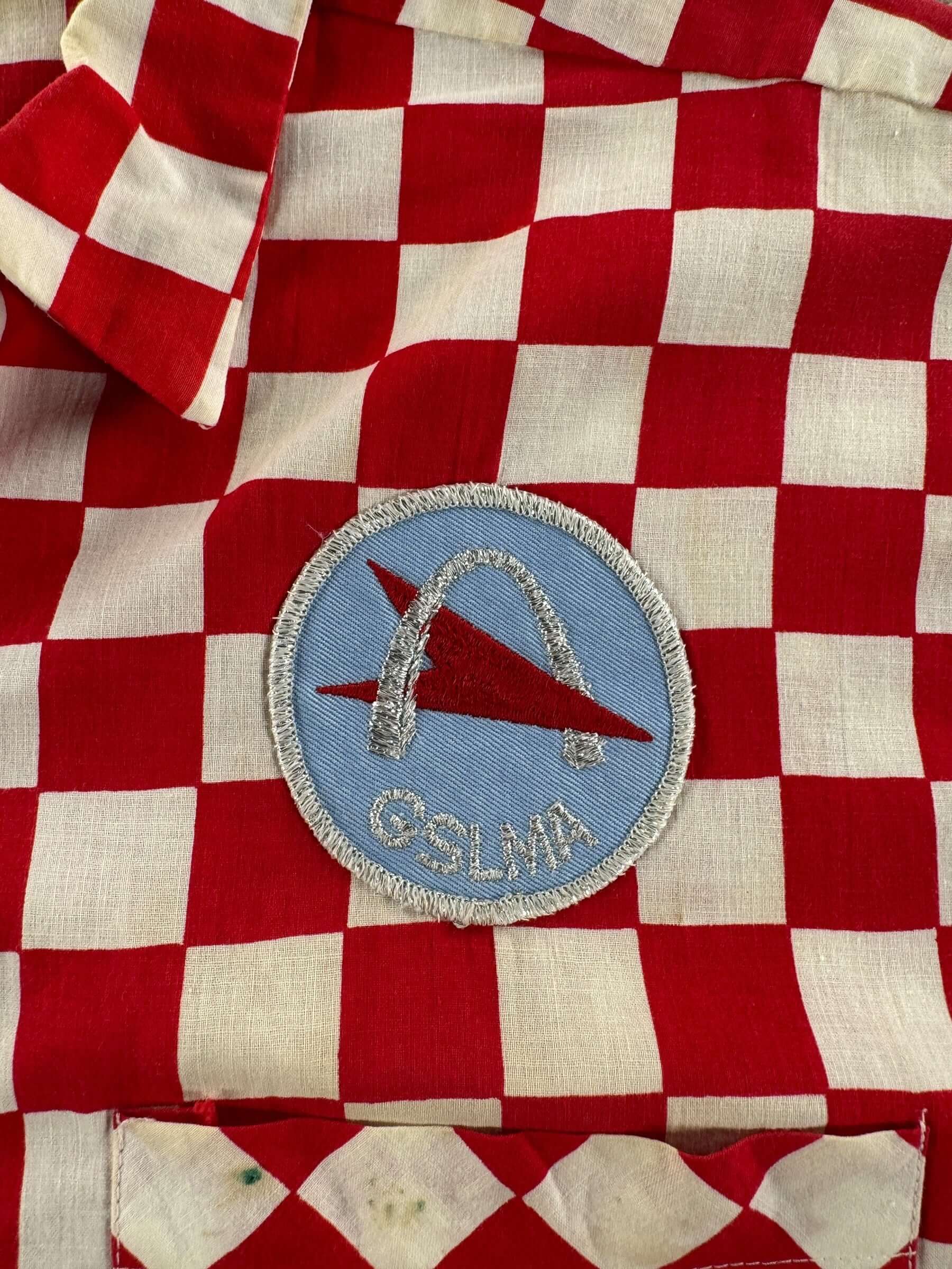 Patch on Vintage Red Checkered GSLMA Short Sleeve Shirt SZ M