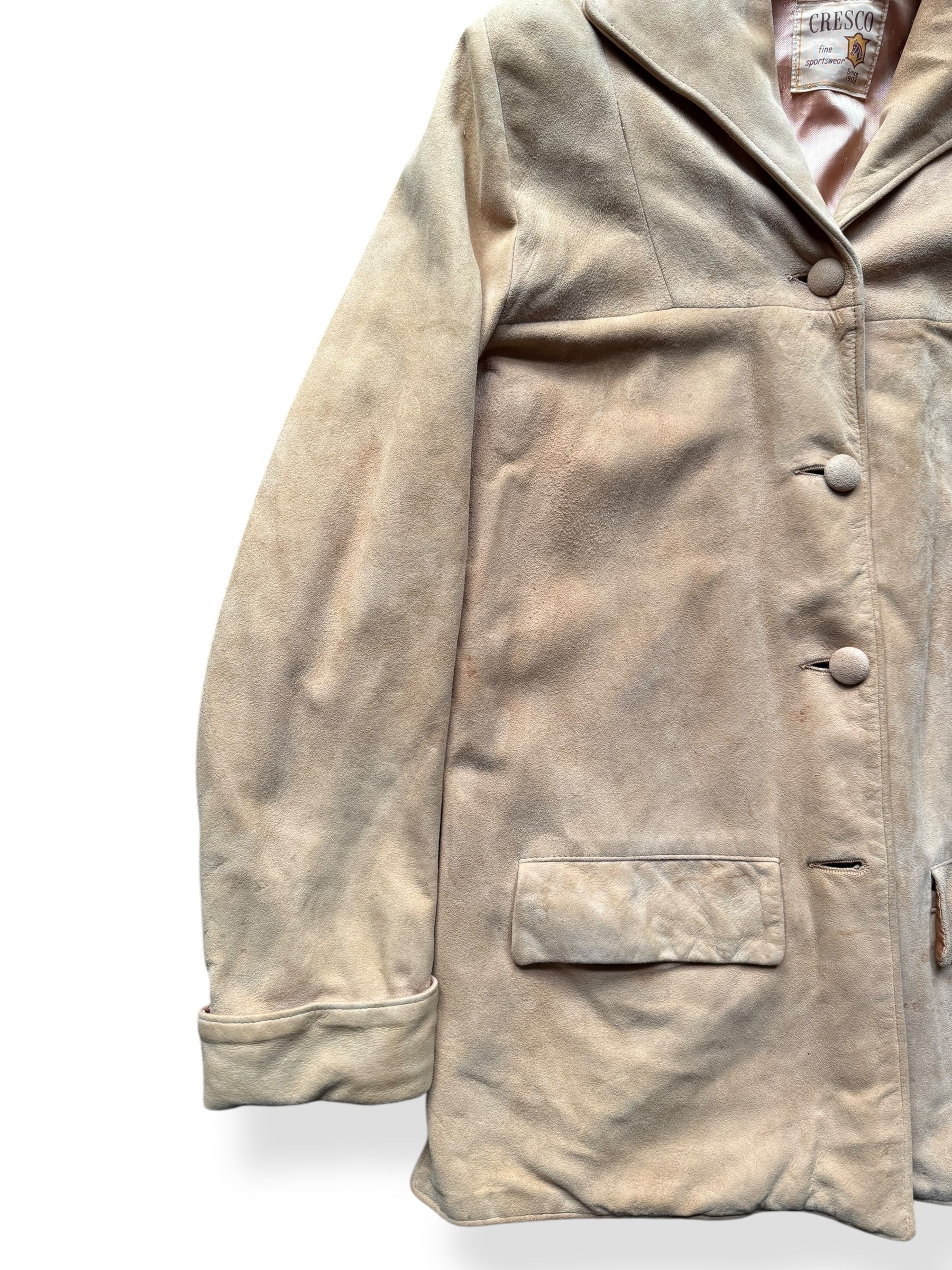 Front right side view of 1950s Cresco Suede Jacket M