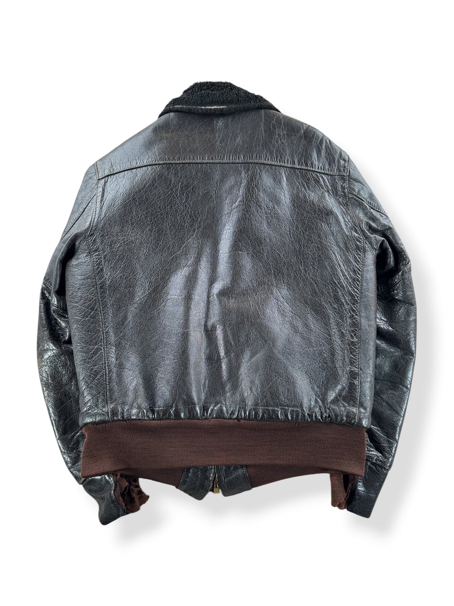 Back of Vintage LL Bean Script Era Lambskin G1 Style Leather Jacket SZ M